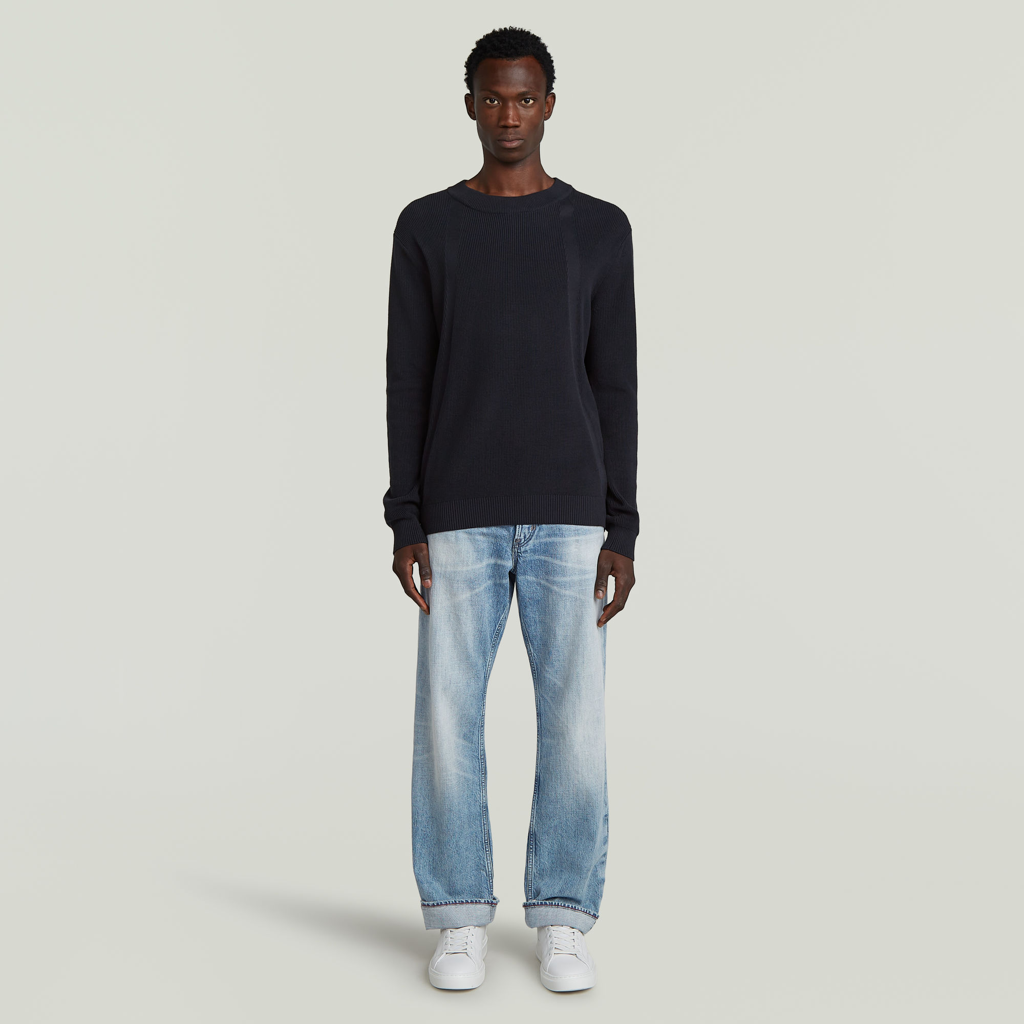 G-Star RAW Structure Ribbed Gebreide Trui Donkerblauw Heren