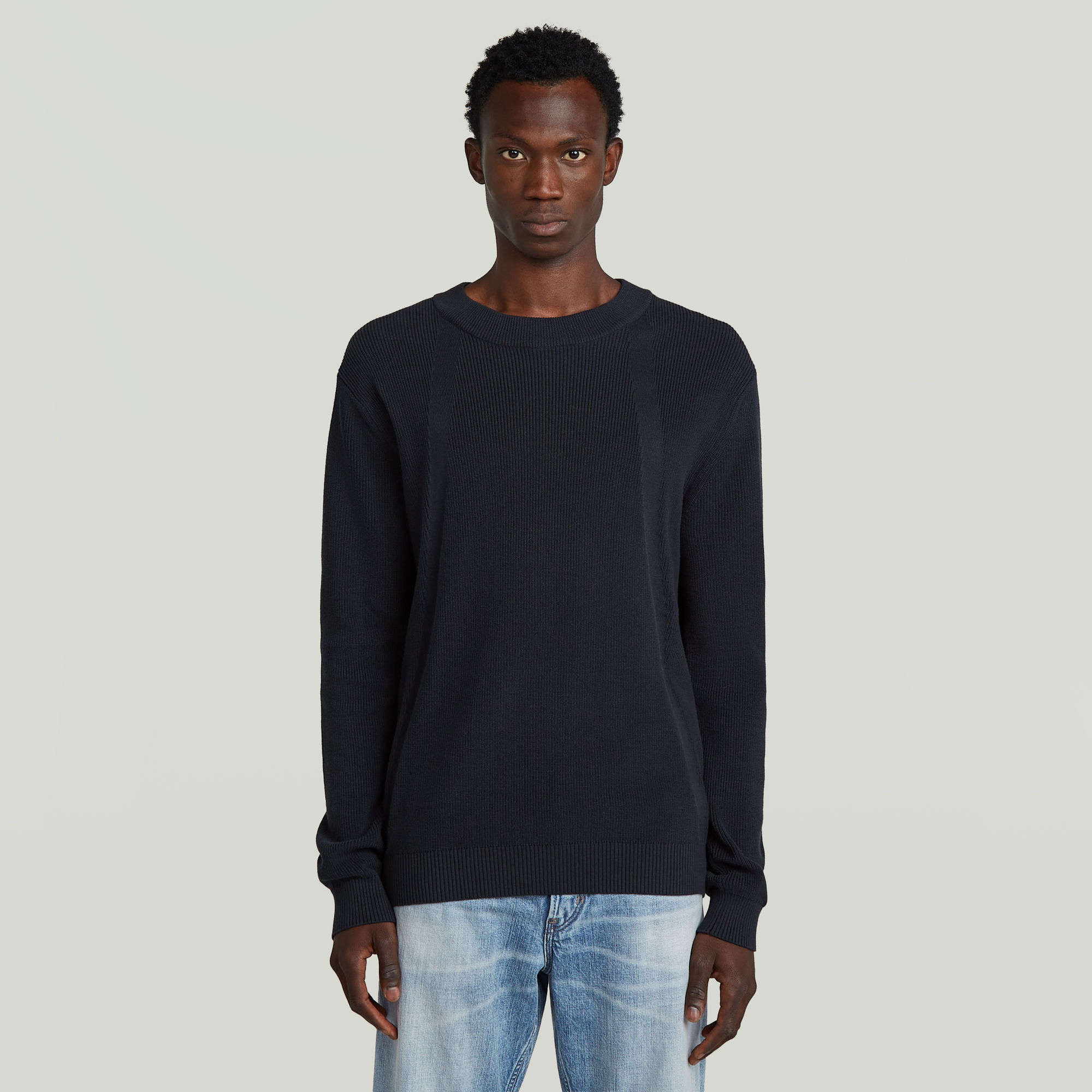 

Structure Ribbed Knit Pullover - Dark blue - Men