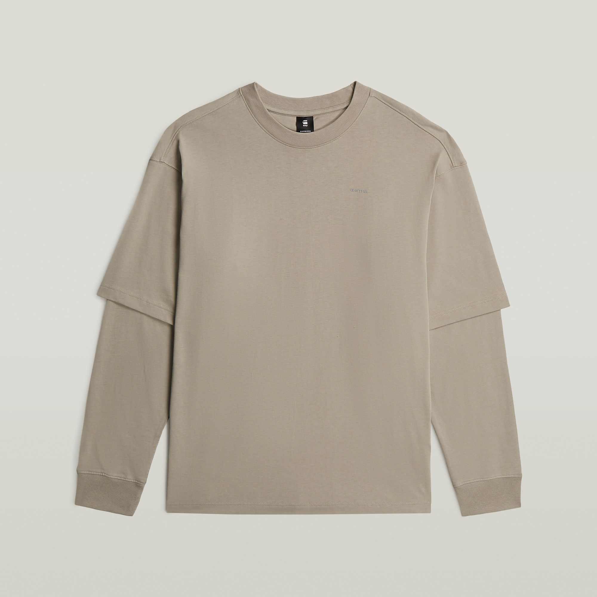 Thumbnail - Double Sleeve Loose T-Shirt - Beige - Herren