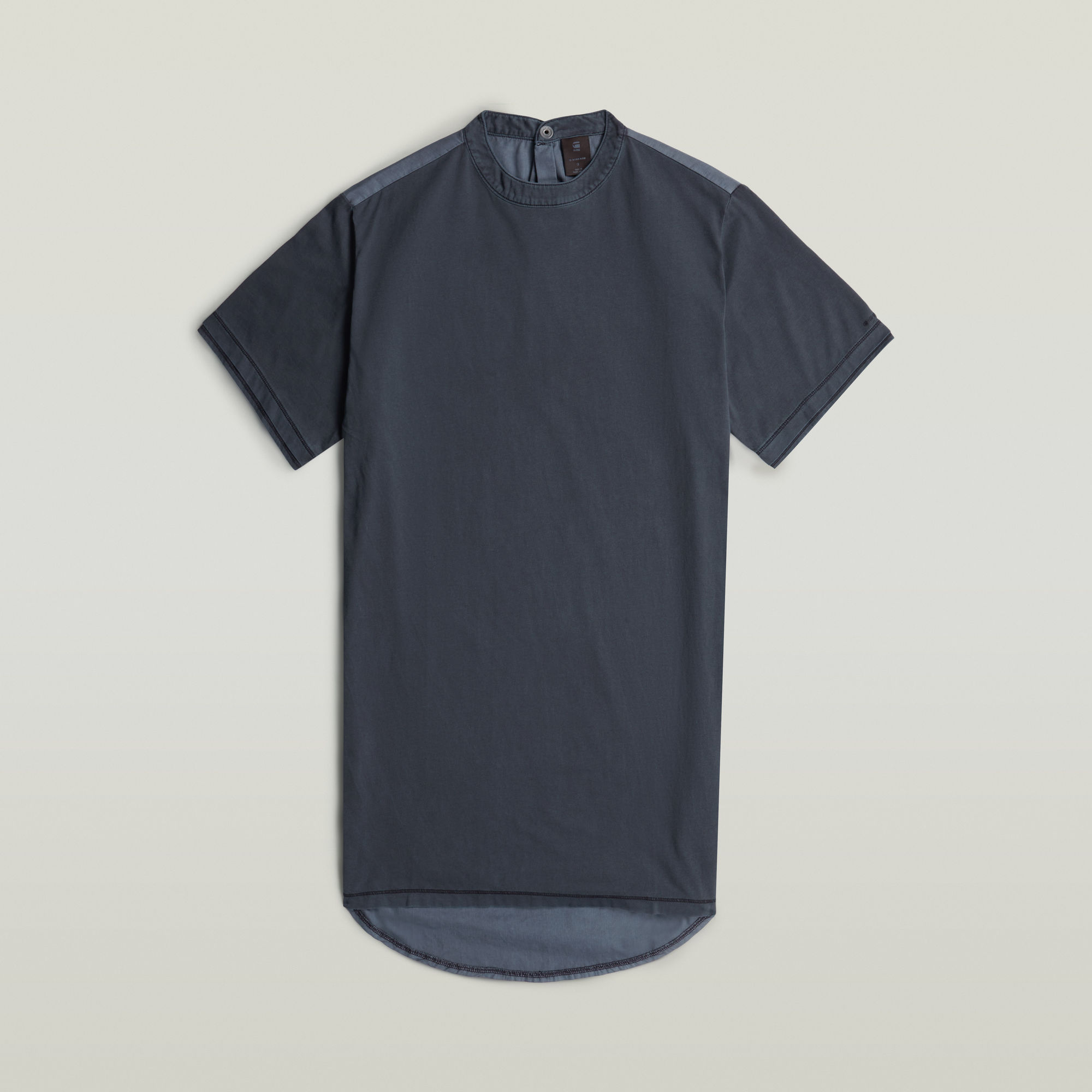 Thumbnail - Woven Mix Washed Jersey Kleid - Dunkelblau - Damen