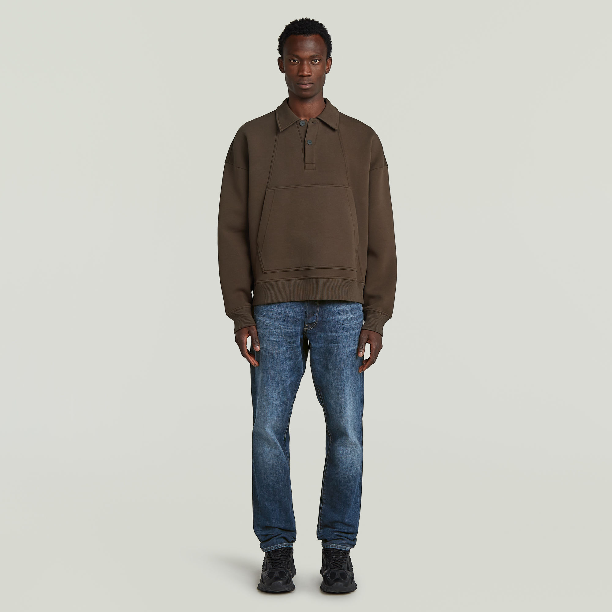 G-Star RAW Scuba Polo Collar Loose Sweater Bruin Heren