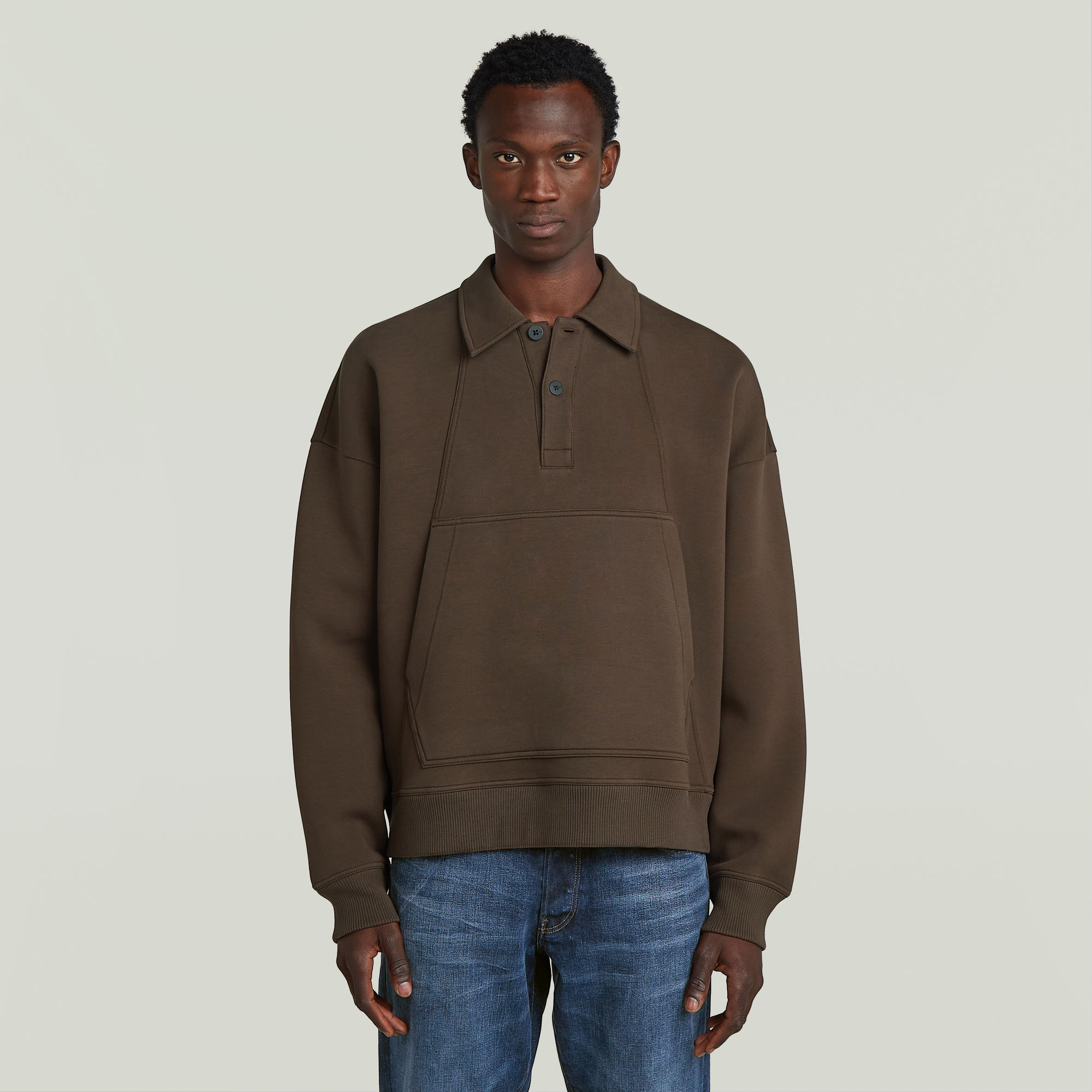 

Polo Collar Loose Sweater - Brown - Men
