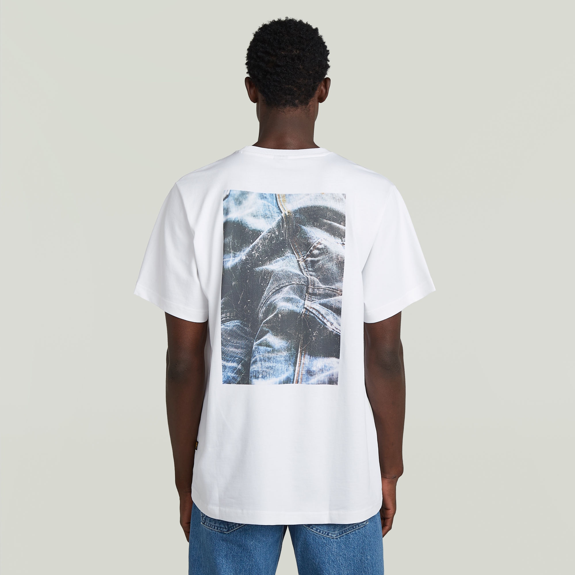

Back Photo Print Loose T-Shirt - white knee patch - Men