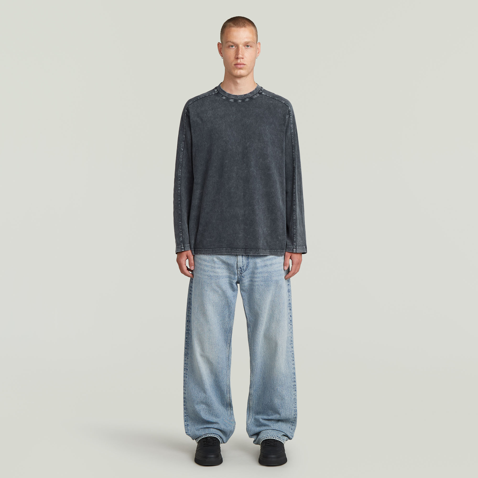 Thumbnail - Washed Boxy T-Shirt - Dunkelblau - Herren