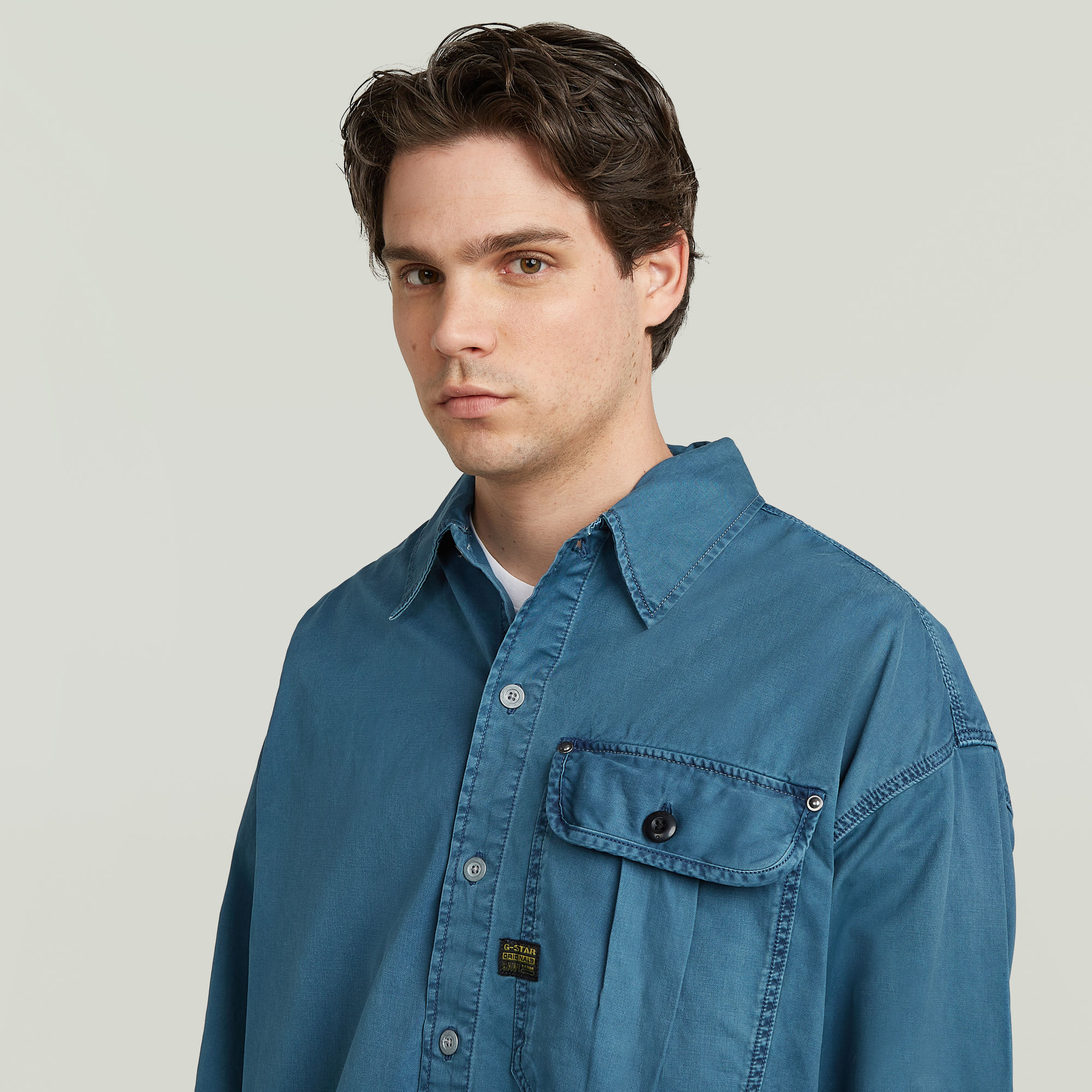 G-Star RAW Pleated 1-Pocket Boxy Shirt Midden blauw Heren