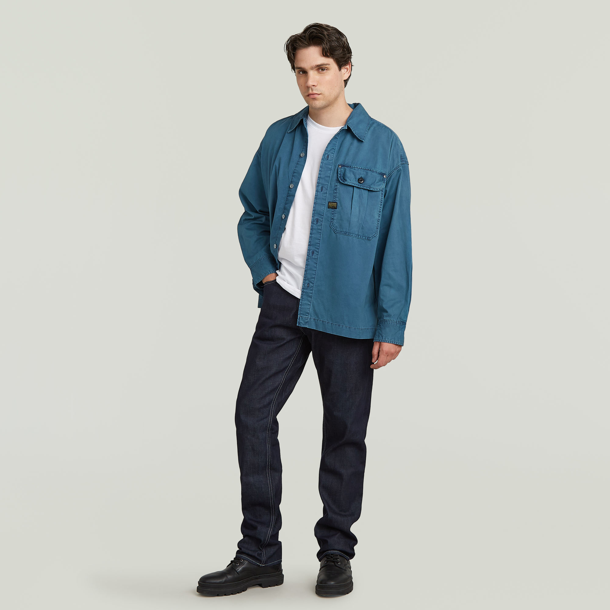 G-Star RAW Pleated 1-Pocket Boxy Shirt Midden blauw Heren