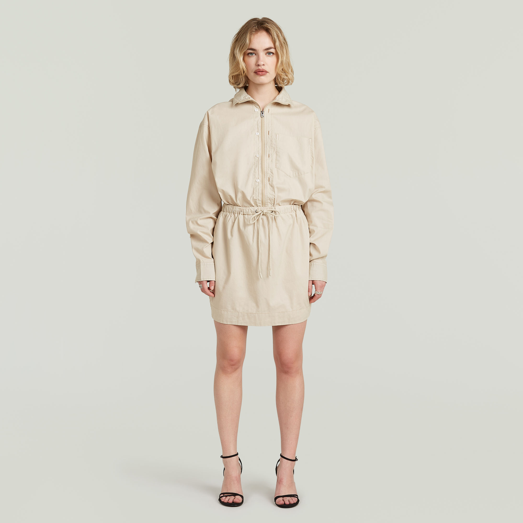 Thumbnail - Utility Dress Long Sleeve - Beige - Damen