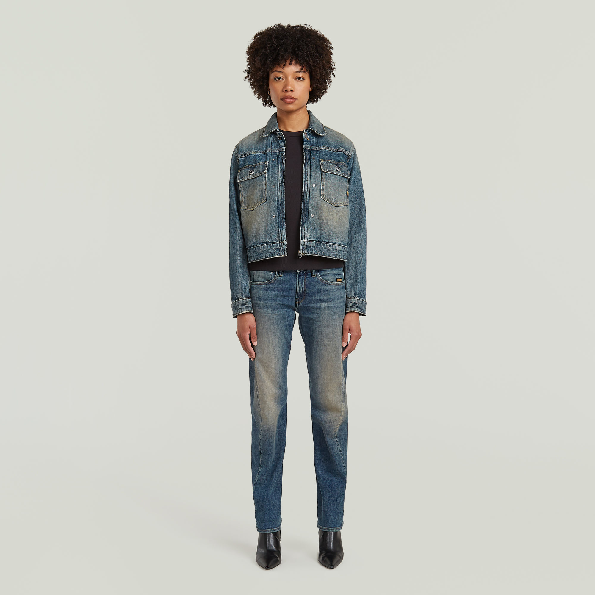 Thumbnail - Shrunken Boxy Jacke - Dunkelblau - Damen