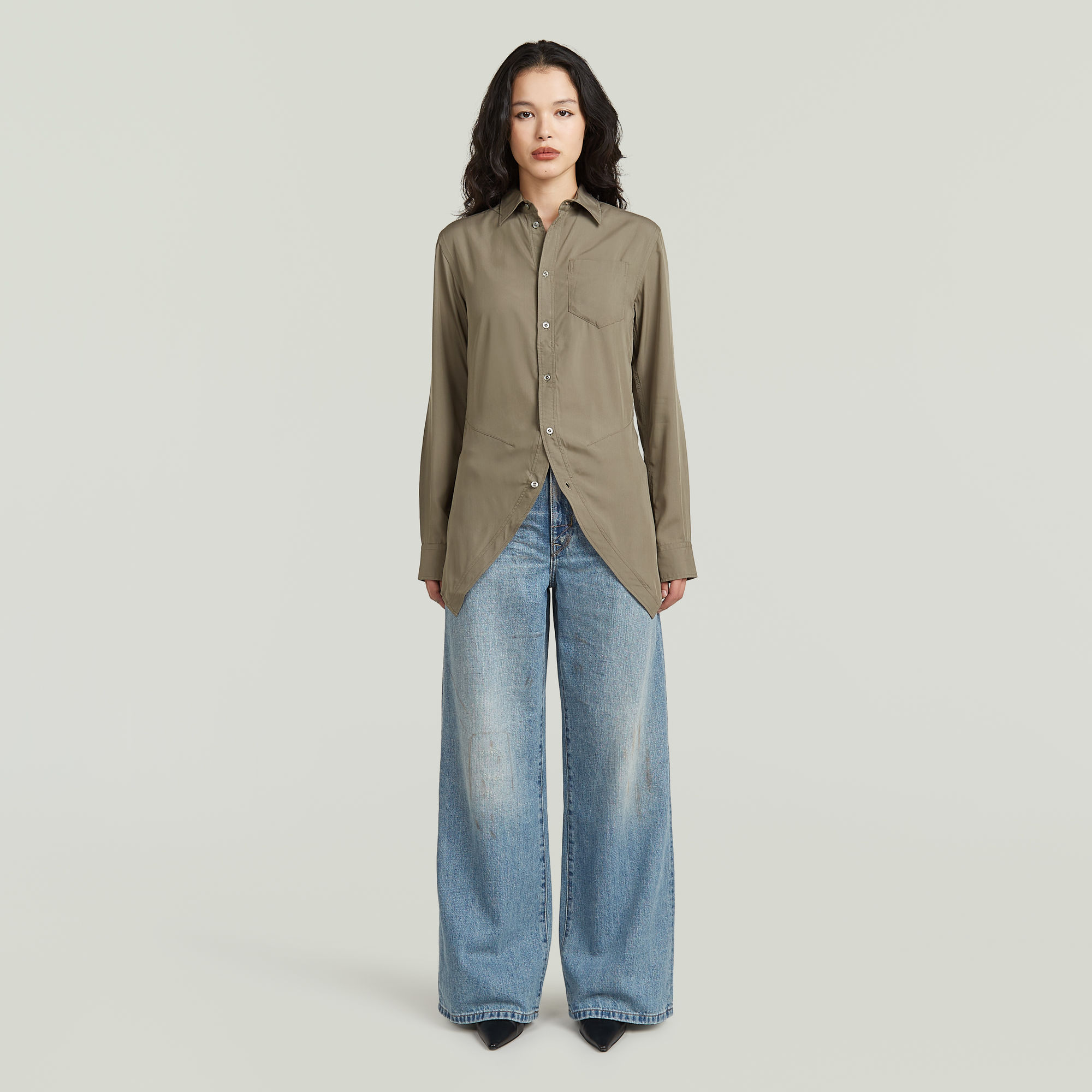 Thumbnail - Slim Kick Long Sleeve Hemd - Braun - Damen