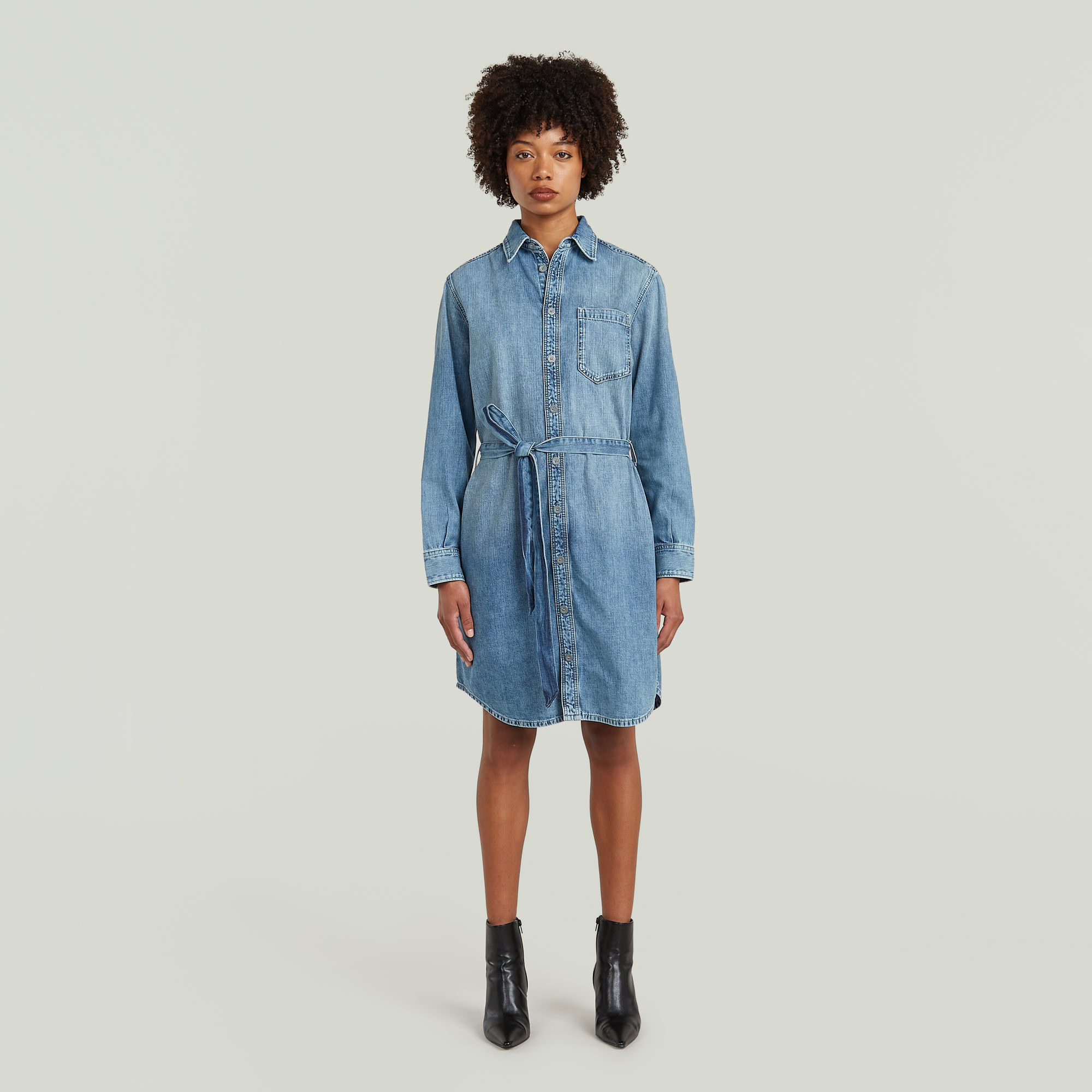 Shirt Dress Belt - Mittelblau - Damen