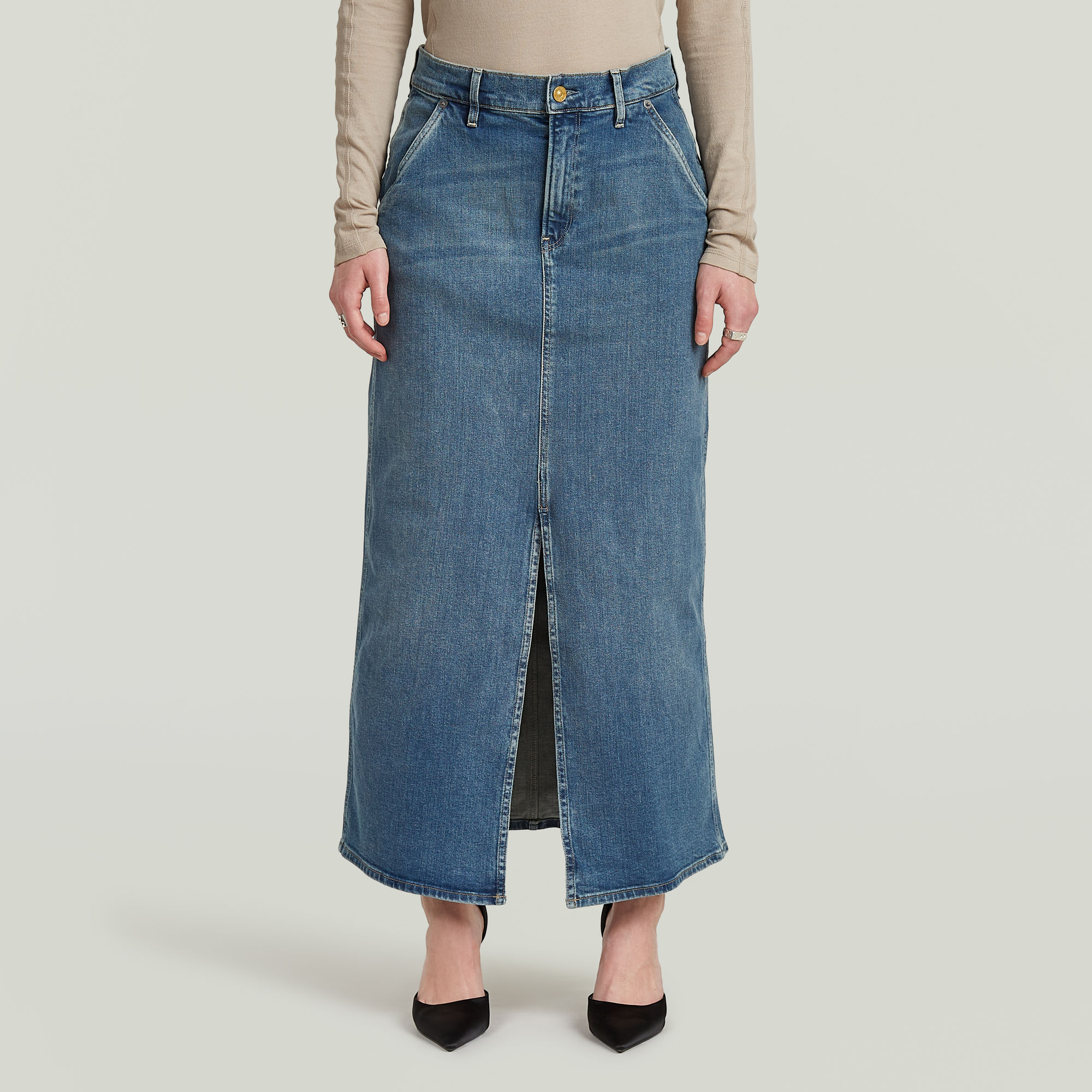 G-Star RAW Revynn Long Rok Midden blauw Dames