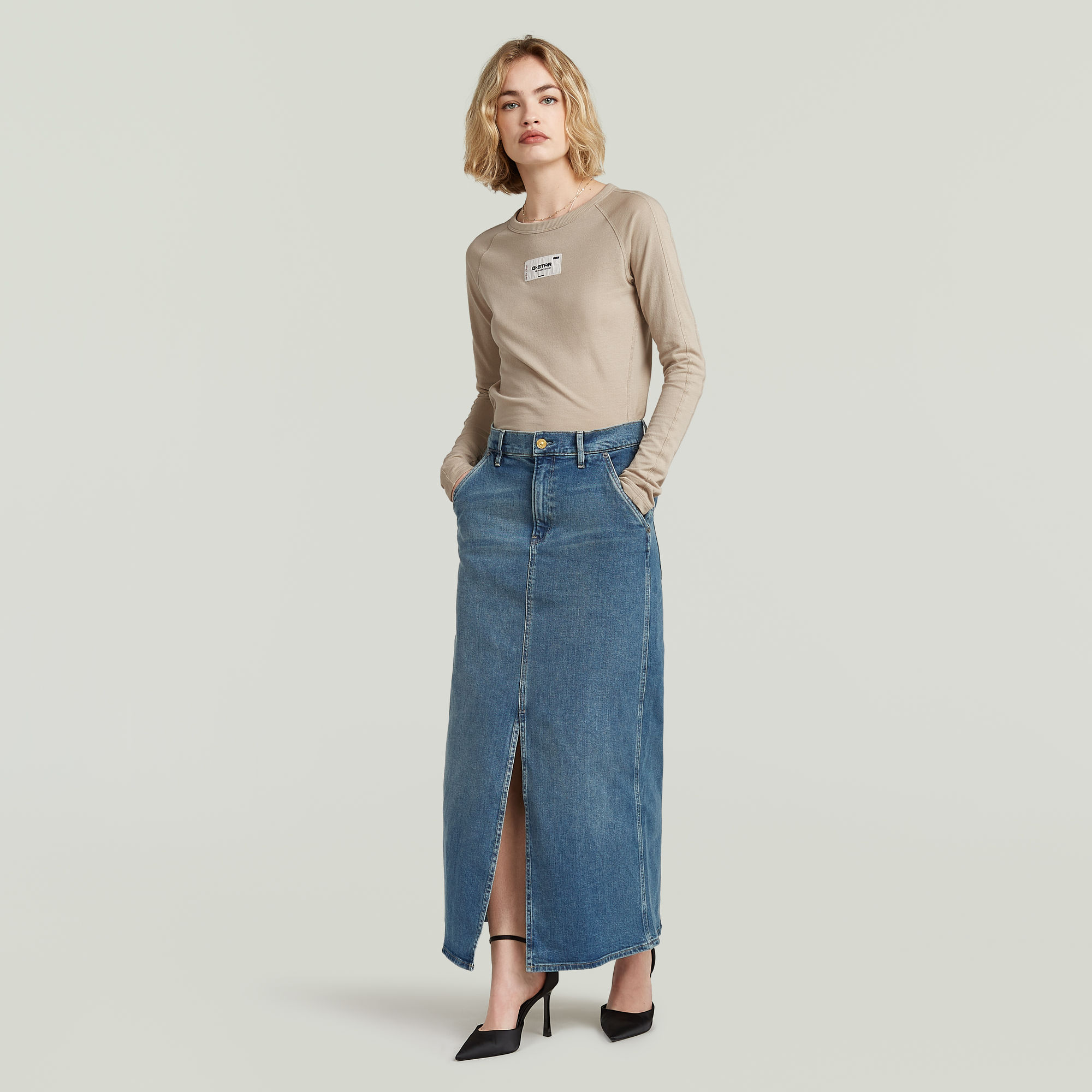 G-Star RAW Revynn Long Rok Midden blauw Dames