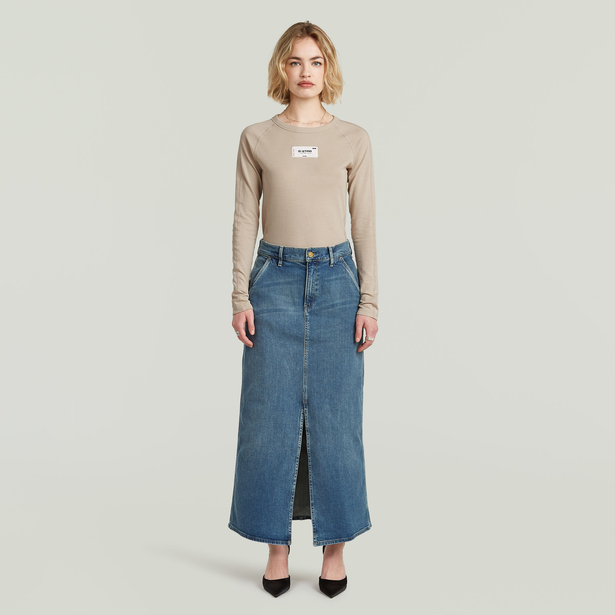 G-Star RAW Revynn Long Rok Midden blauw Dames