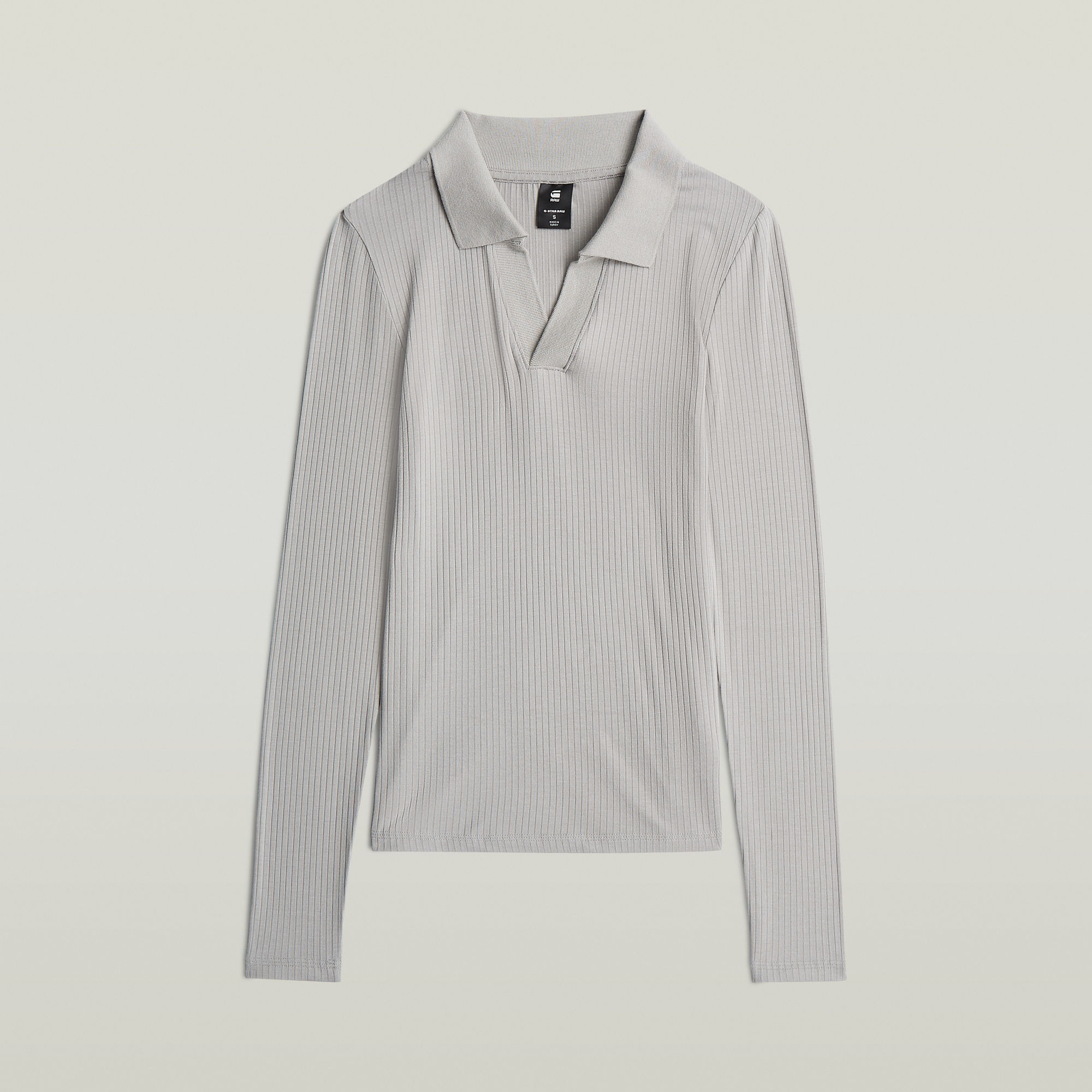 Thumbnail - Ribbed Slim Polo Long Sleeve - Grau - Damen