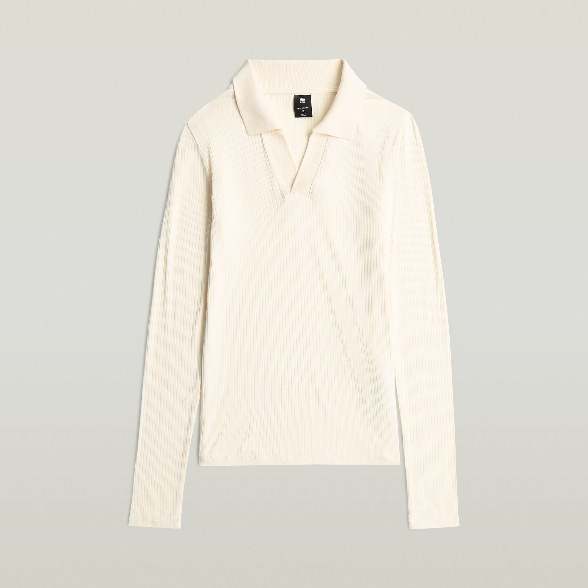 Thumbnail - Ribbed Slim Poloshirt - Beige - Damen