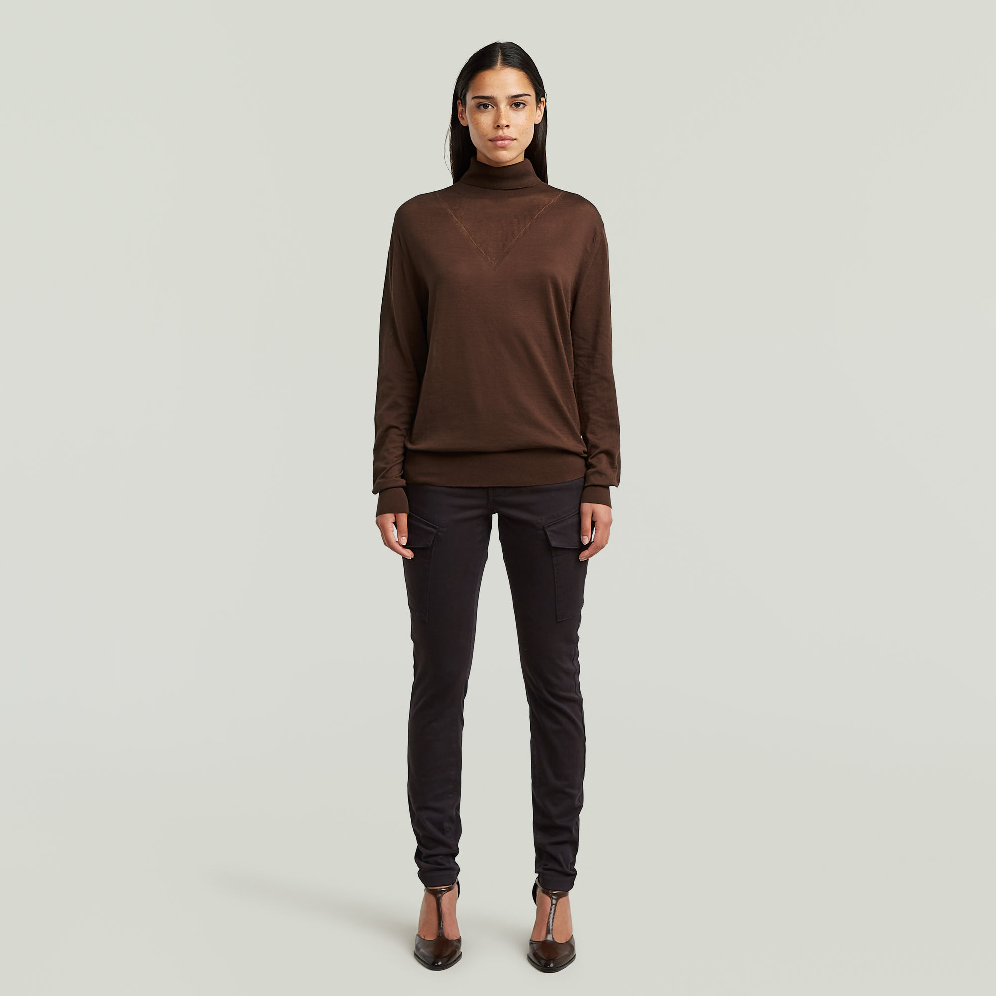 Thumbnail - Core Roll Neck Strickpullover - Braun - Damen