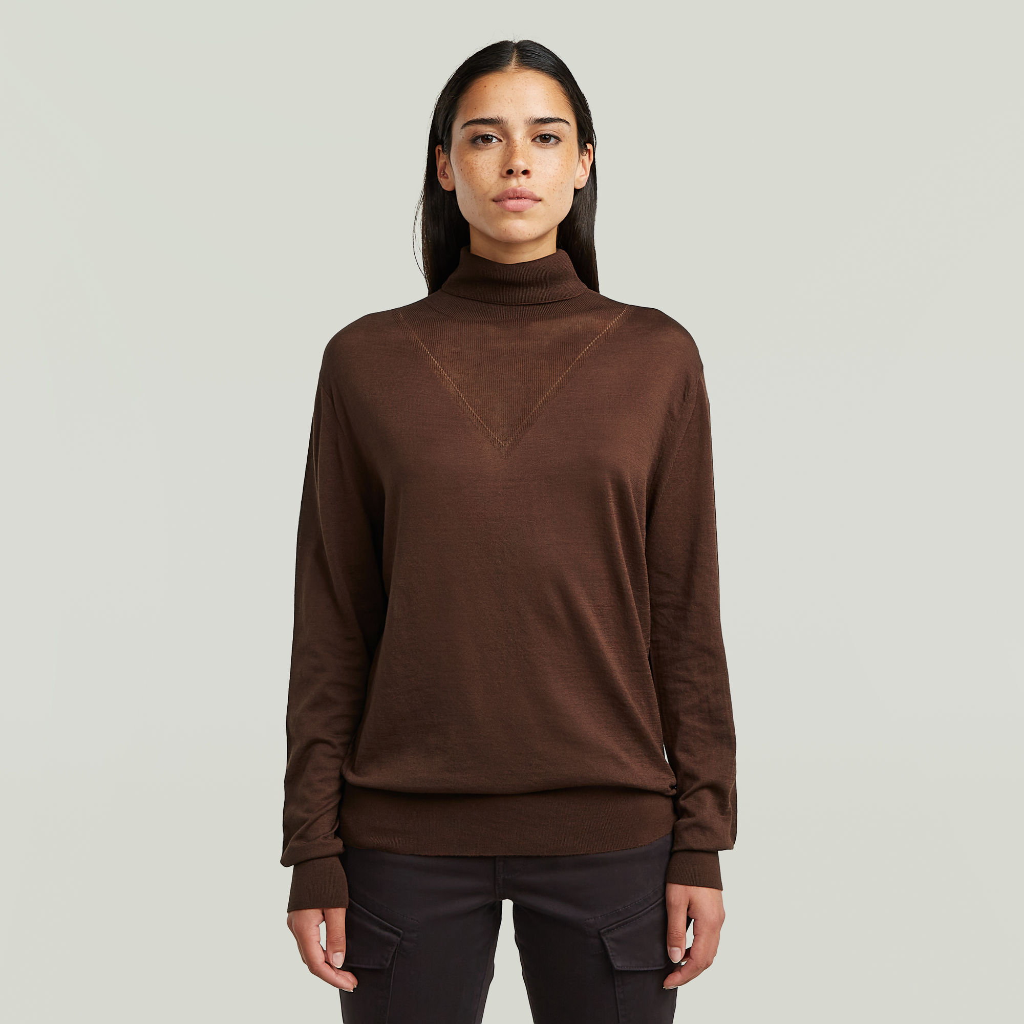 Core Roll Neck Strickpullover - Braun - Damen