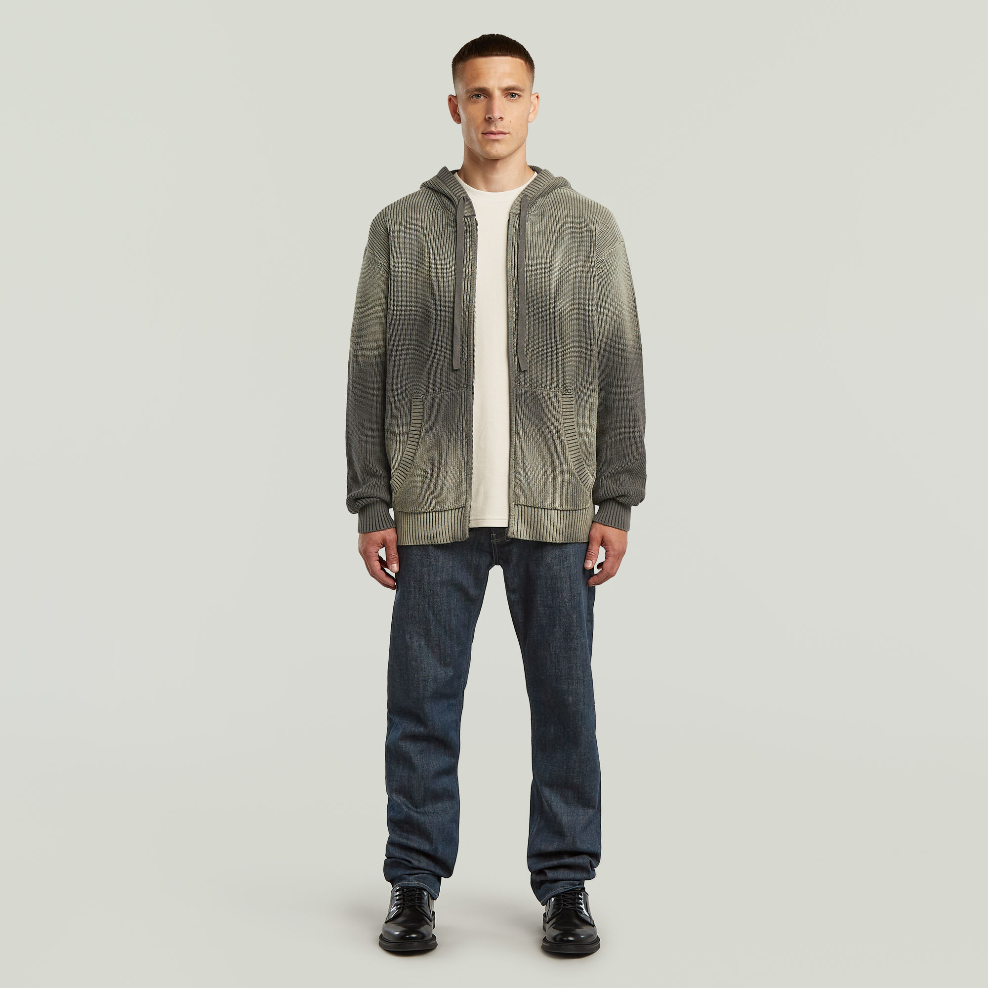 Thumbnail - Sunfaded Loose Hoodie Knit Jacke - Braun - Herren