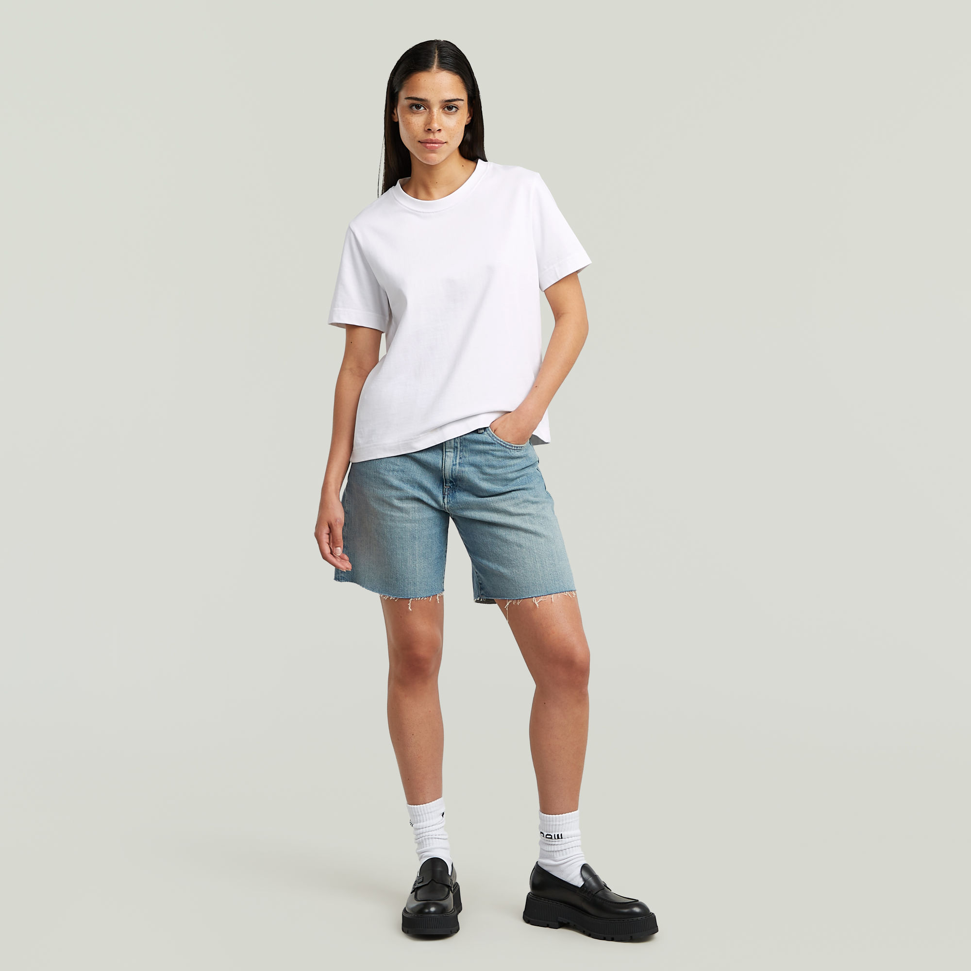 G-Star RAW High Bermuda Raw Edge Short Midden blauw Dames