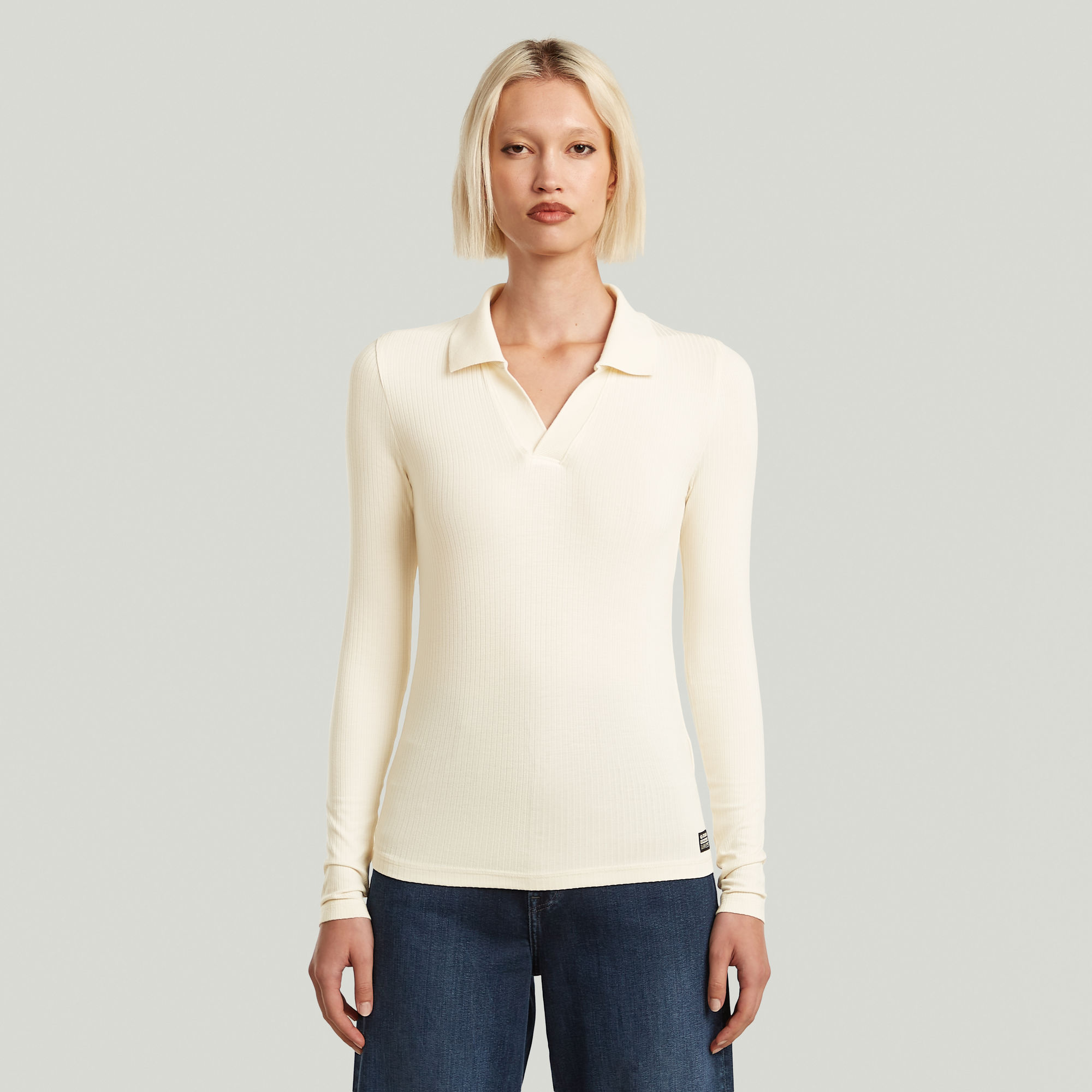 G-Star RAW Ribbed Slim Polo Beige Dames