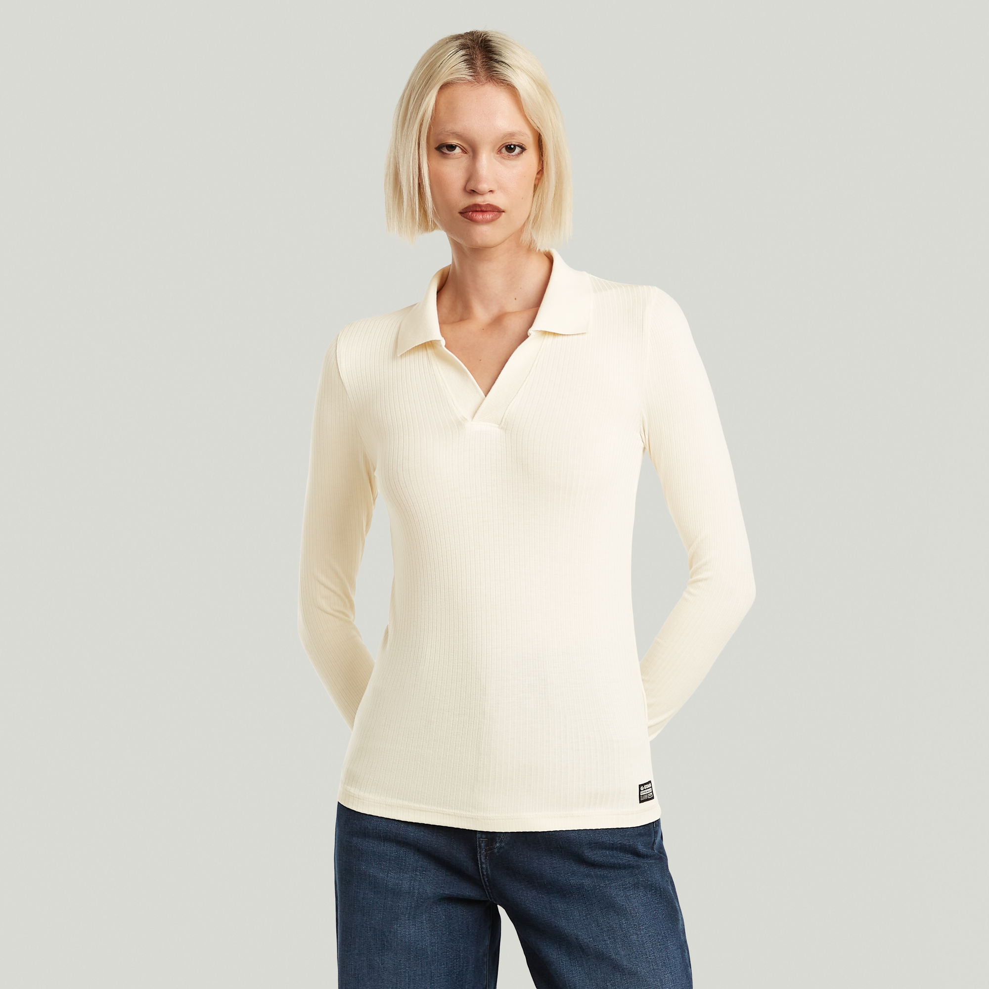G-Star RAW Ribbed Slim Polo Beige Dames