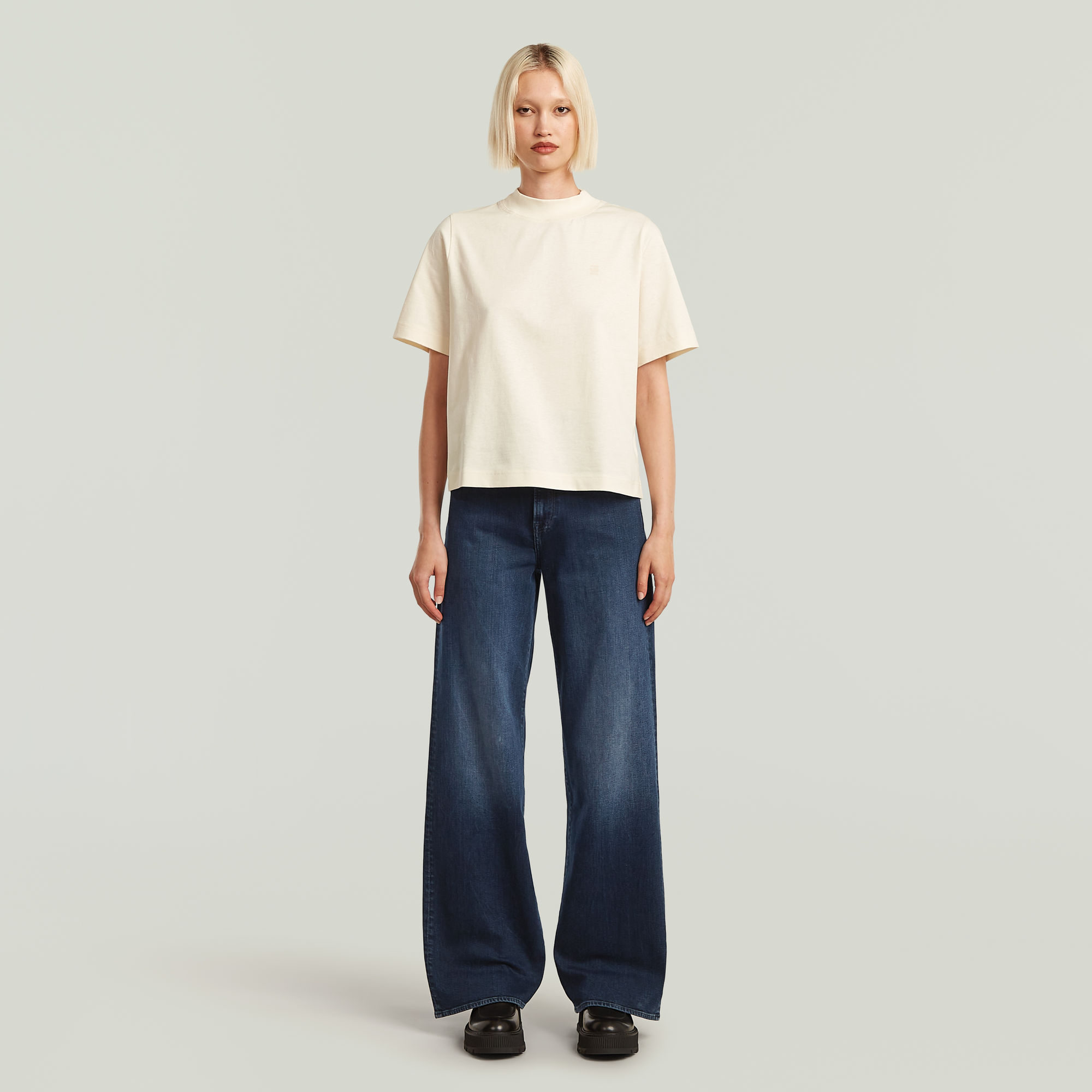 G-Star RAW Logo Mock T-Shirt Beige Dames