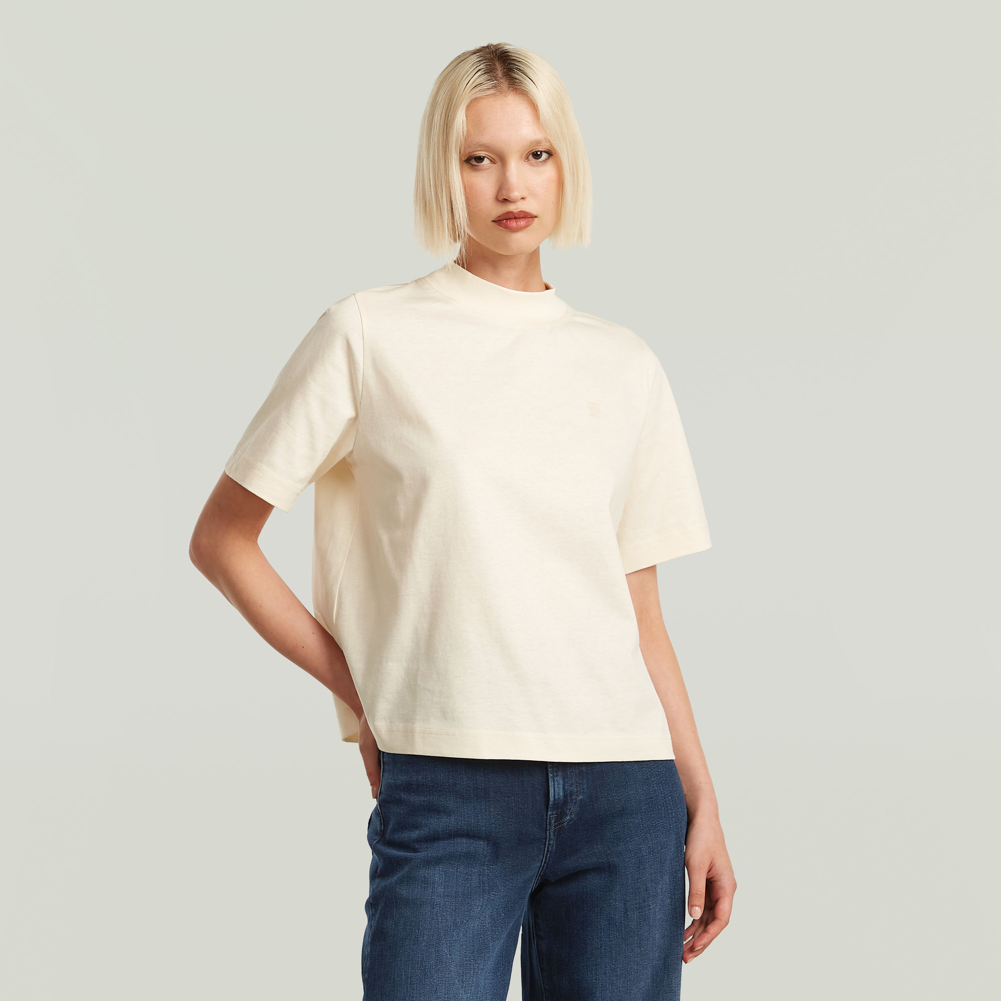 G-Star RAW Logo Mock T-Shirt Beige Dames