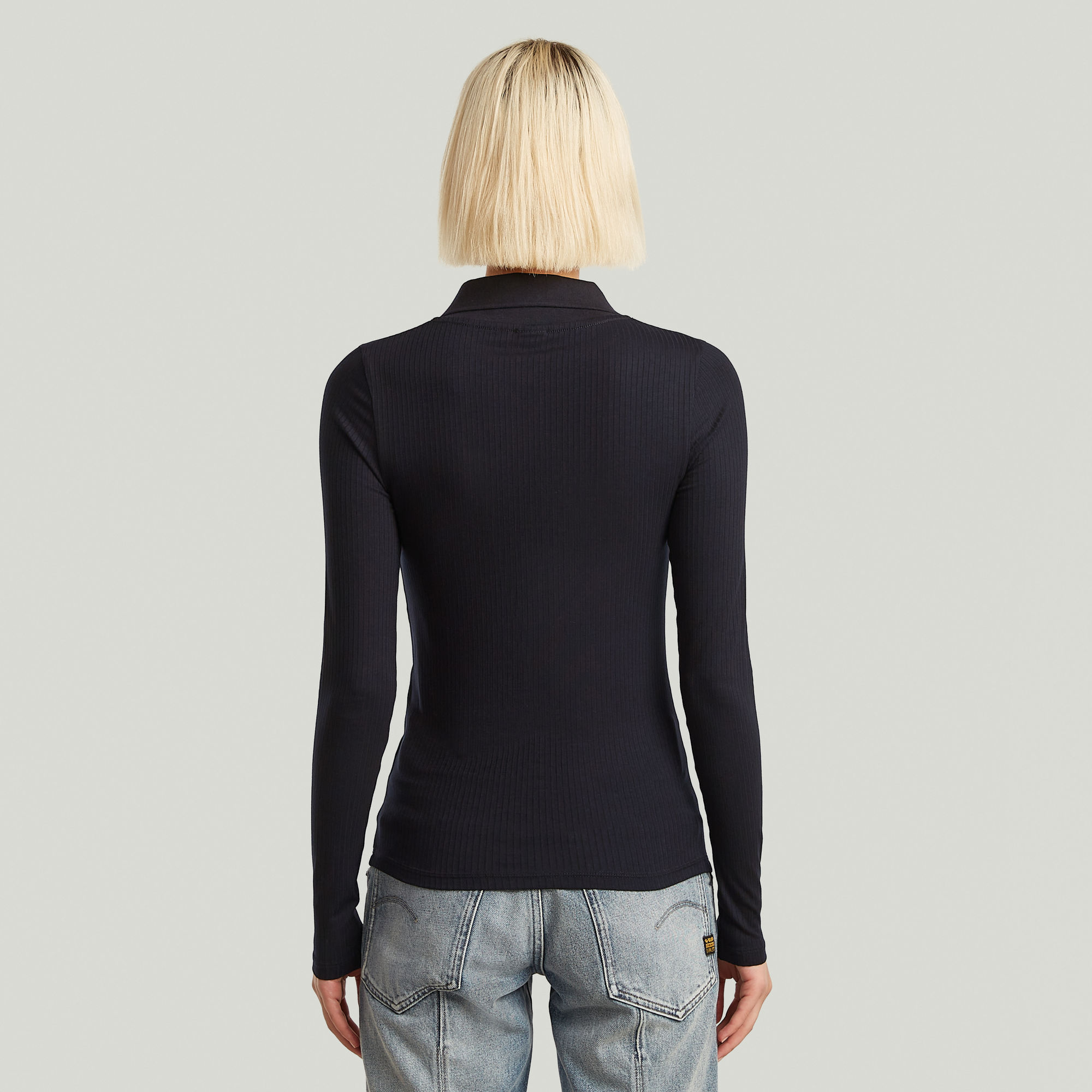 G-Star RAW Ribbed Slim Polo Zwart Dames