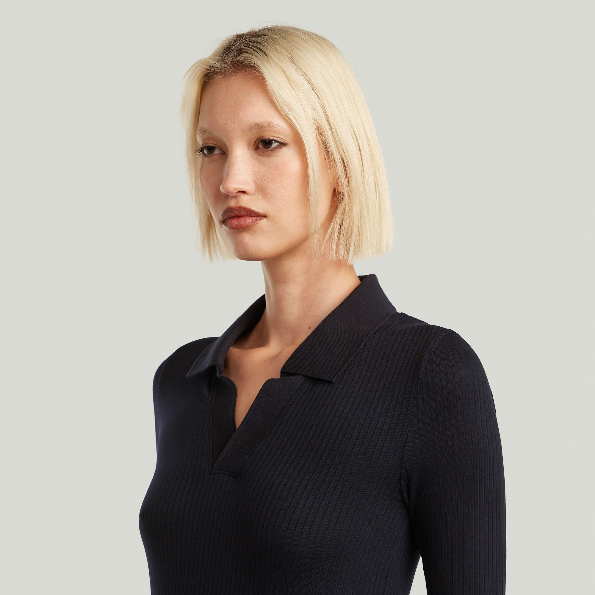 G-Star RAW Ribbed Slim Polo Zwart Dames