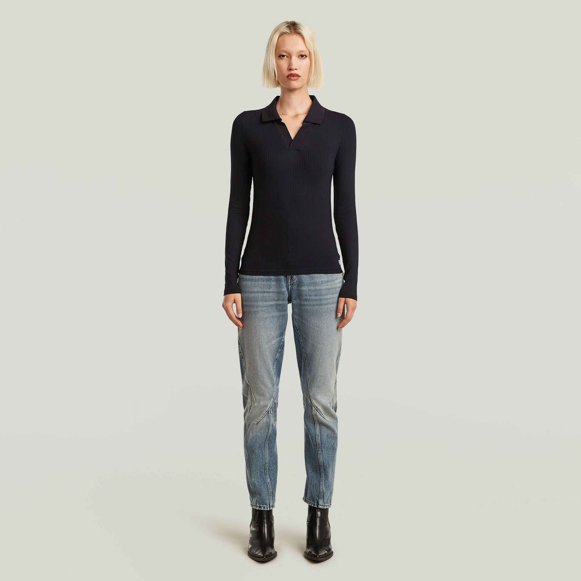 G-Star RAW Ribbed Slim Polo Zwart Dames