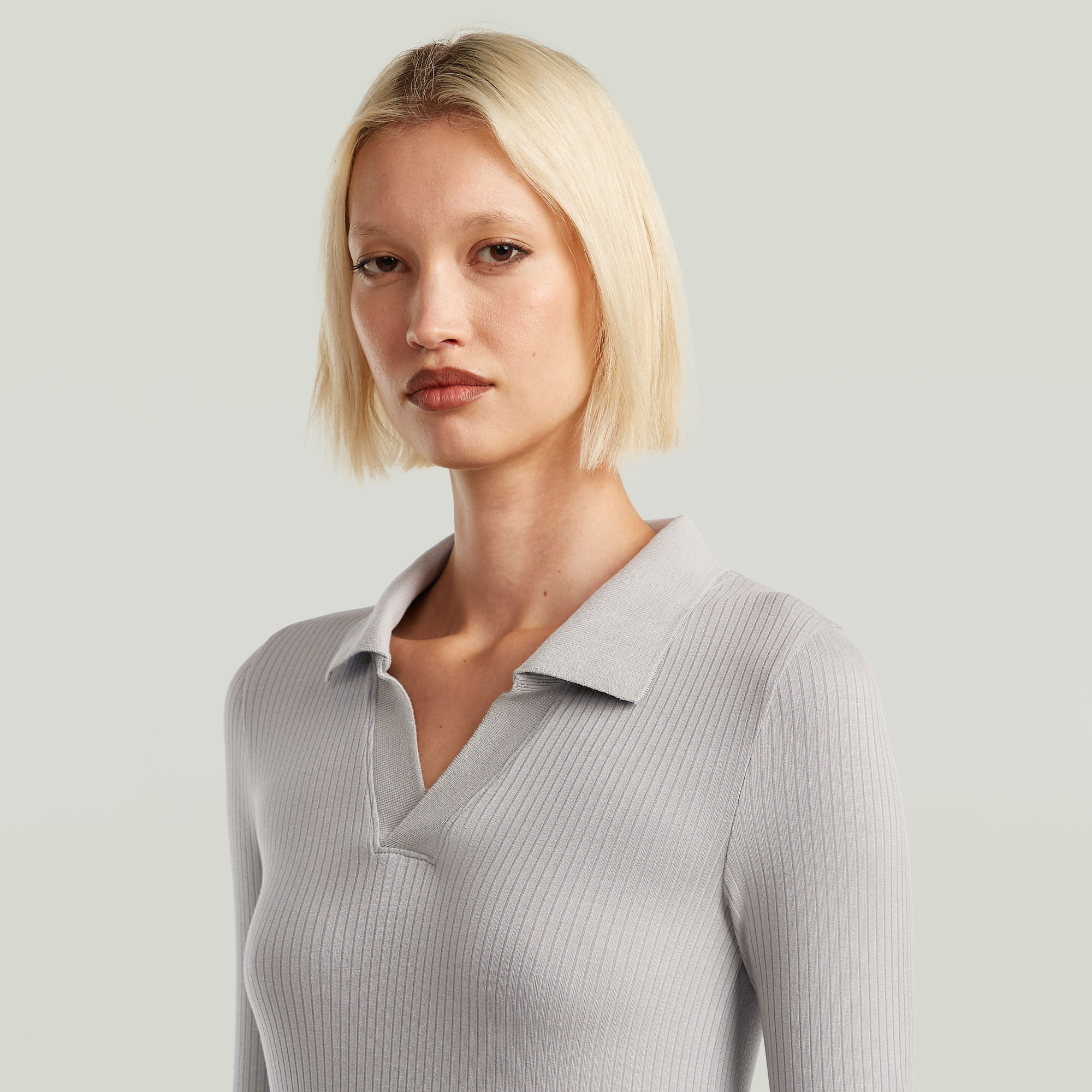 G-Star RAW Ribbed Slim Longsleeve Polo Grijs Dames