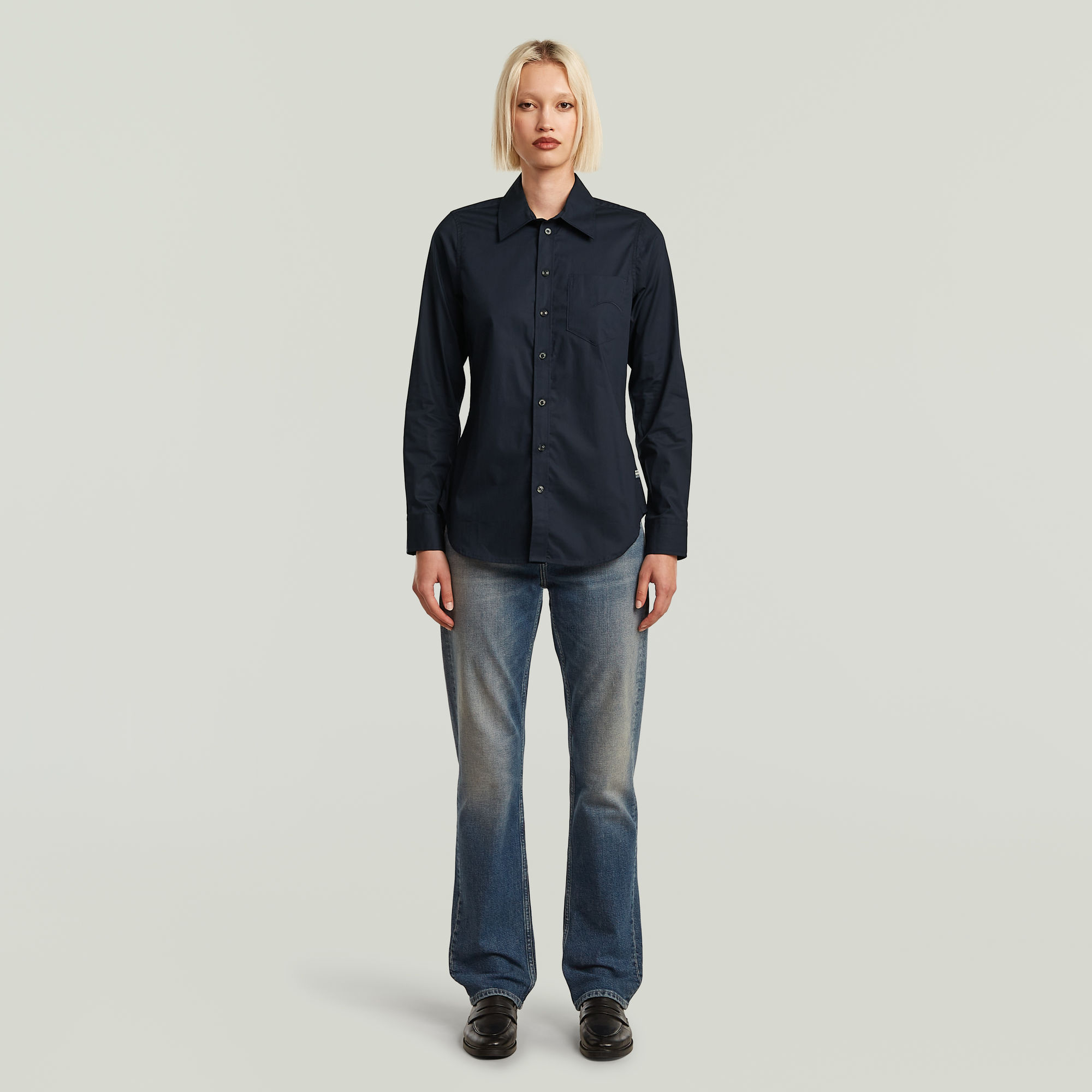 Thumbnail - Slim Poplin Long Sleeve Shirt - Dunkelblau - Damen