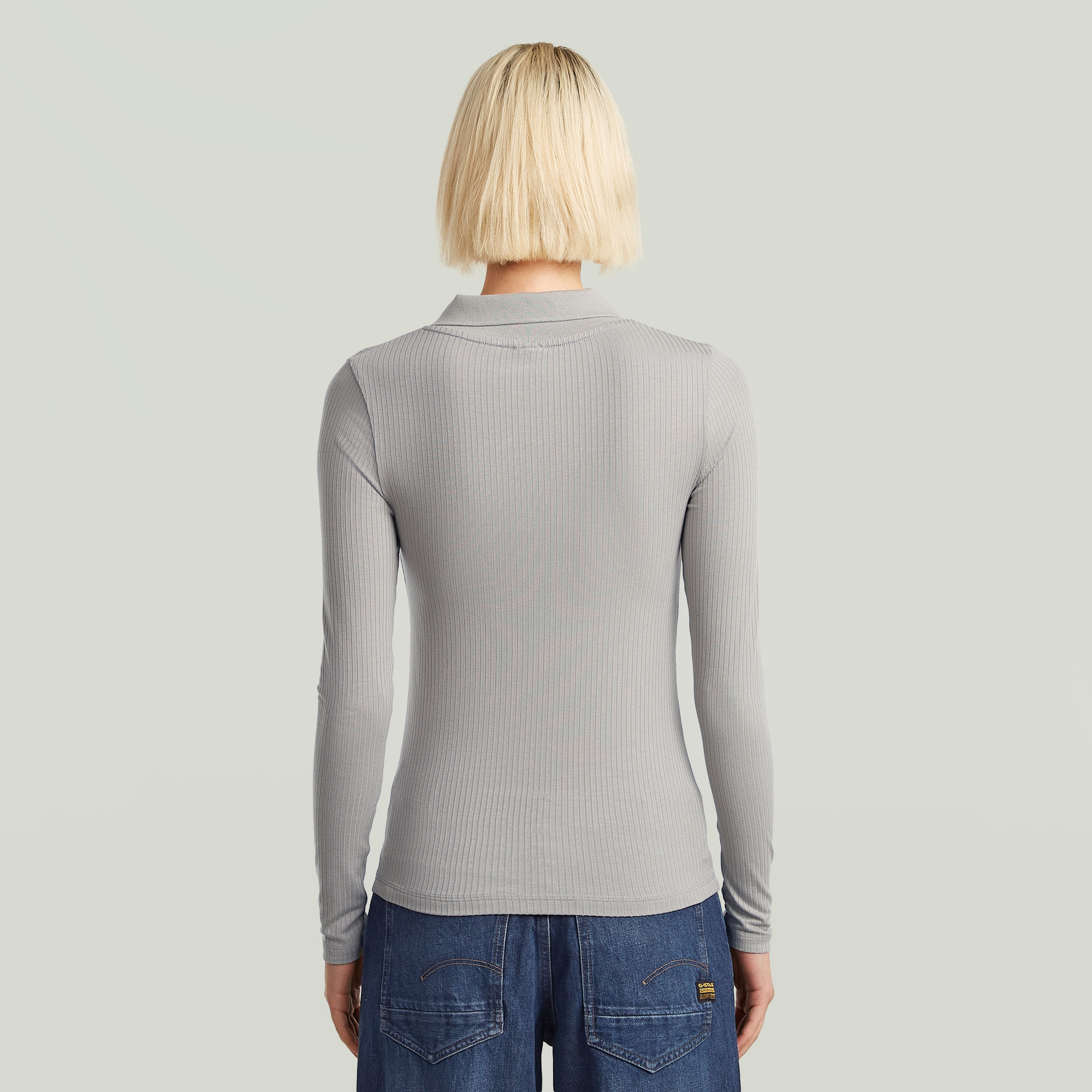 G-Star RAW Ribbed Slim Longsleeve Polo Grijs Dames