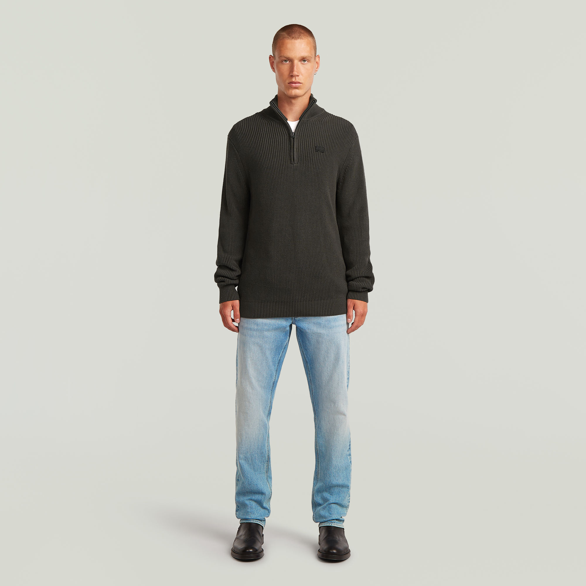 Thumbnail - Pullover Half Zip Knit - Grau - Herren