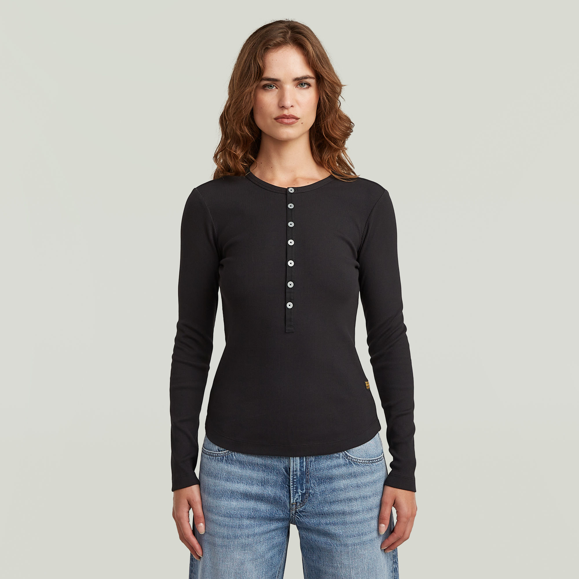 Henley Slim T-Shirt - Schwarz - Damen