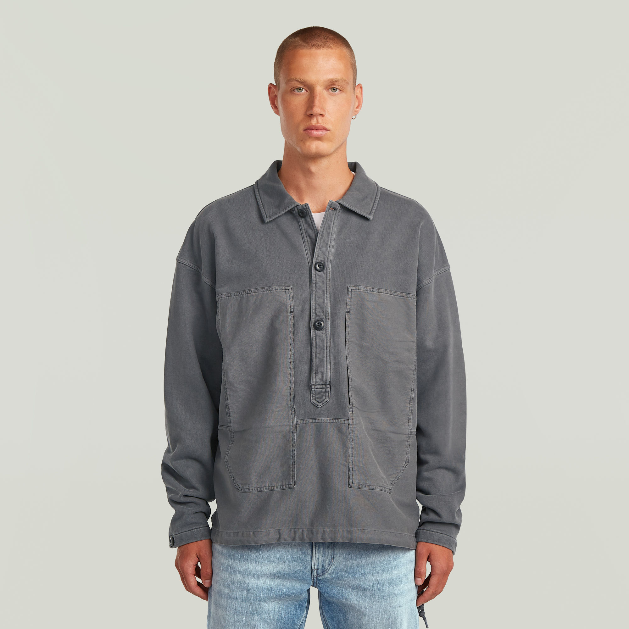 

Washed Fabric Mix Loose Sweater - Grey - Men