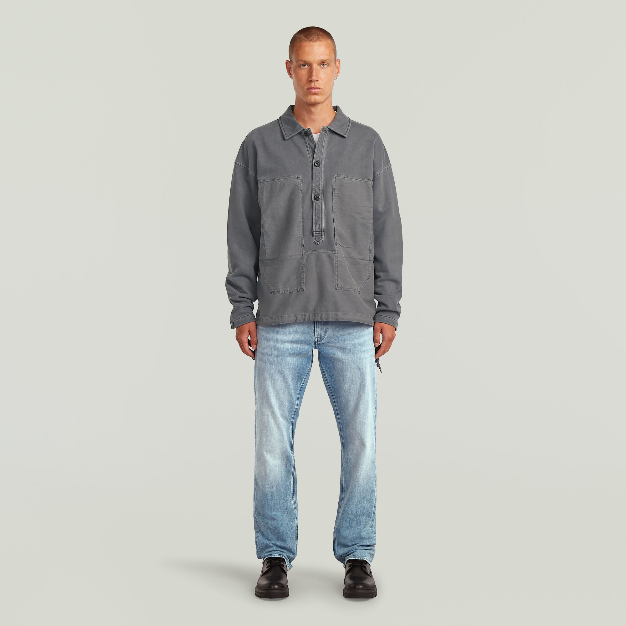 Thumbnail - Washed Fabric Mix Loose Sweatshirt - Grau - Herren
