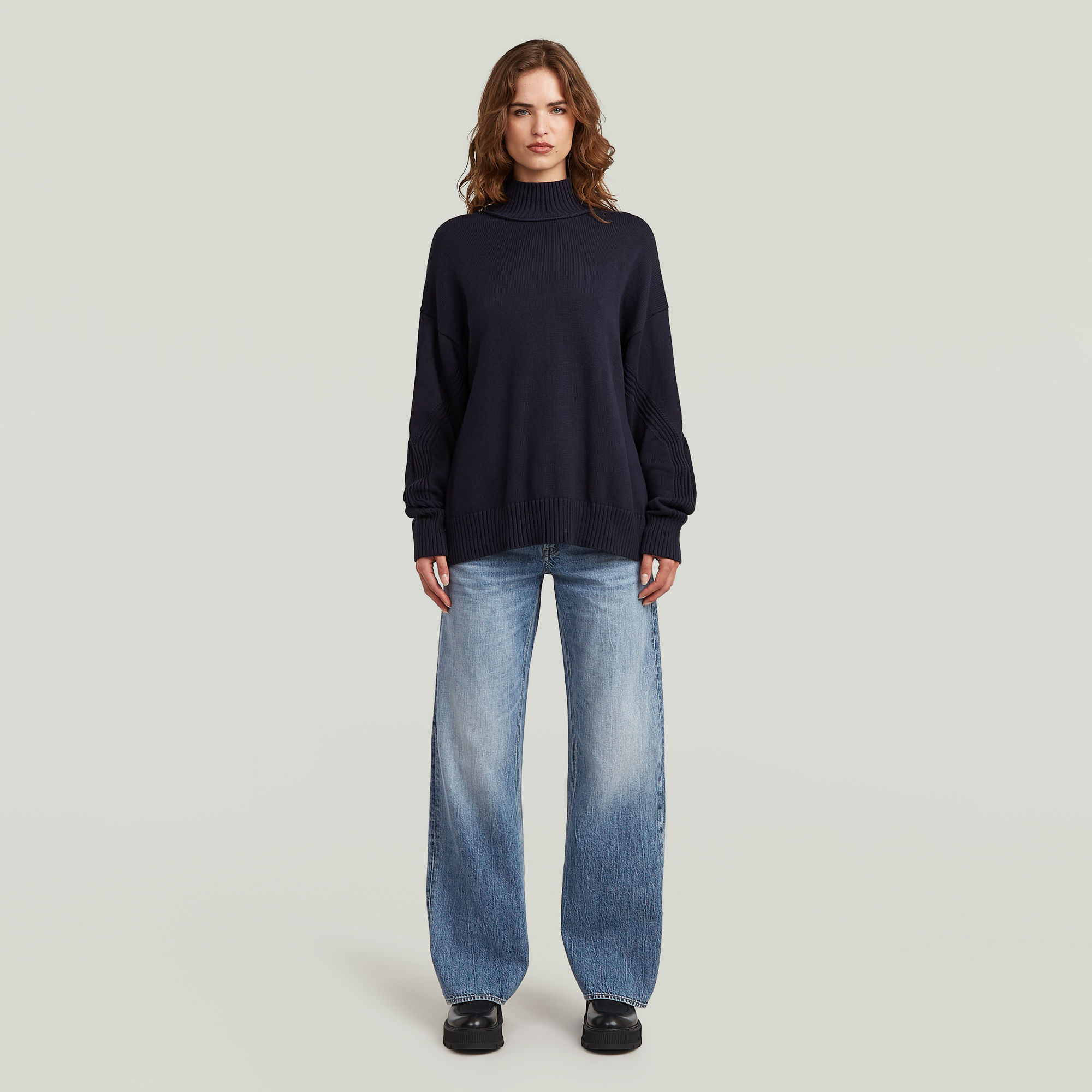 Thumbnail - Milano High Neck Knit - Dunkelblau - Damen