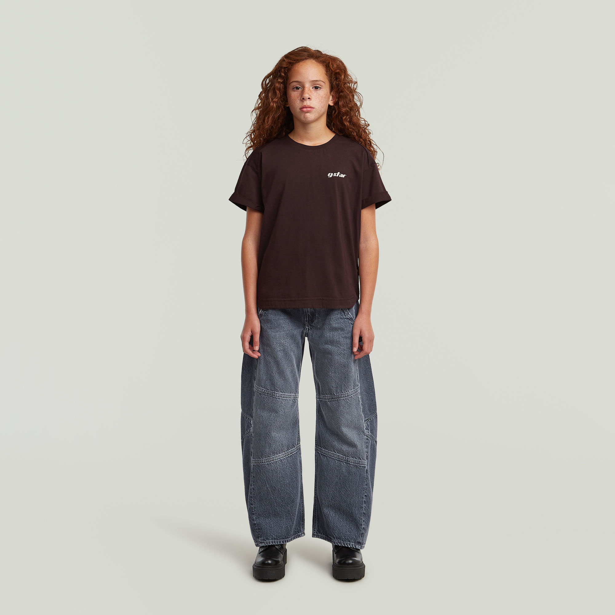 Thumbnail - Girls Rolled Up T-Shirt - Braun - mädchen