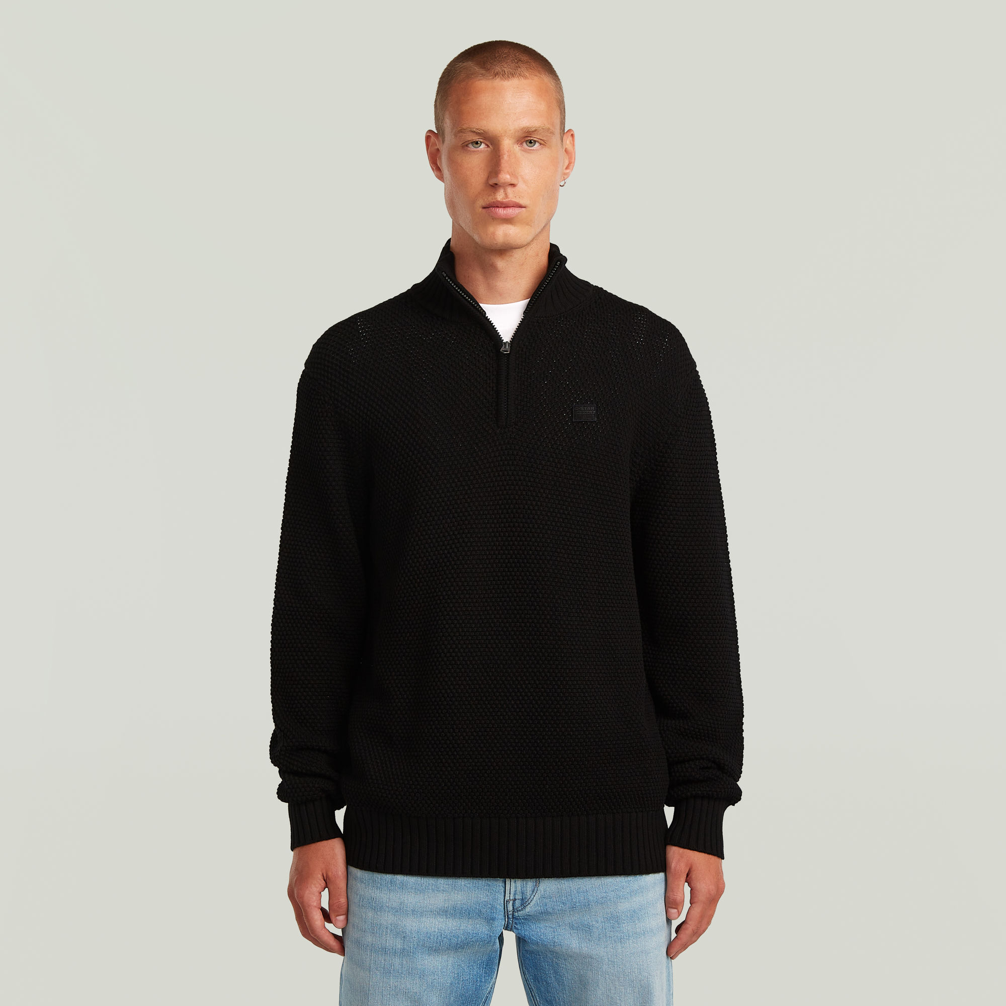 

Honey Comb Structure Skipper Knit - Black - Men