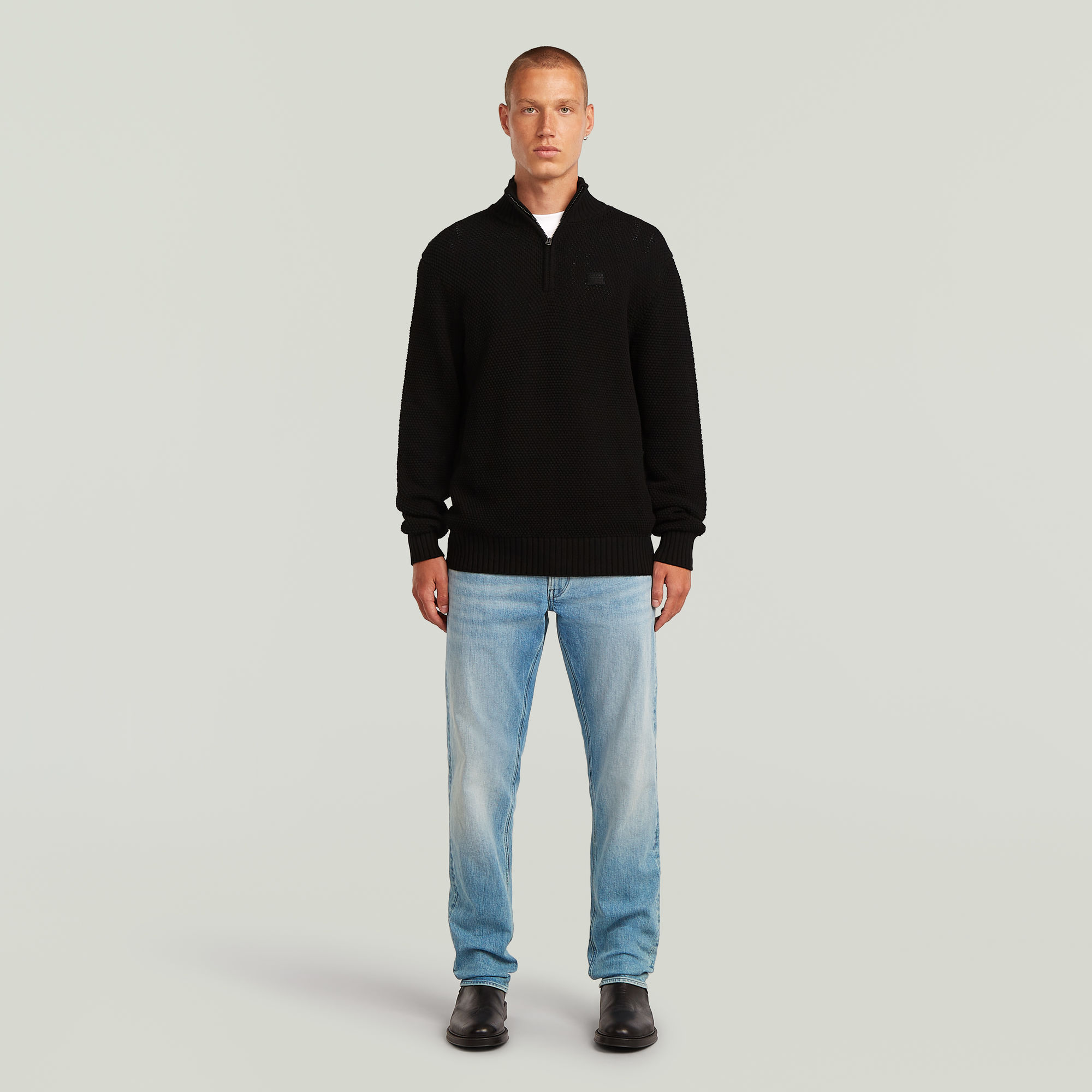 Thumbnail - Honey Comb Structure Skipper Knit - Schwarz - Herren