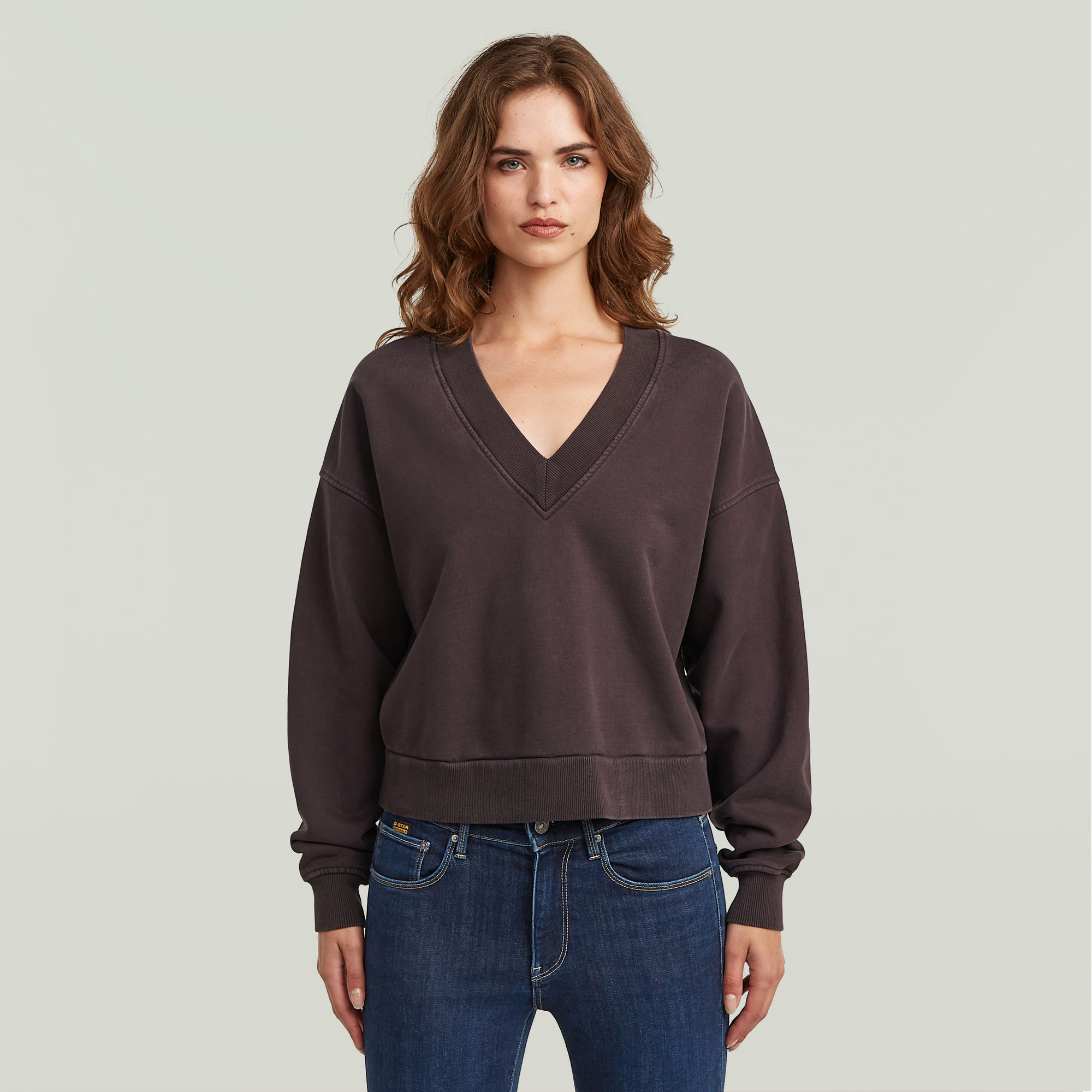 

Washed Loose V Sweater - Brown - Women