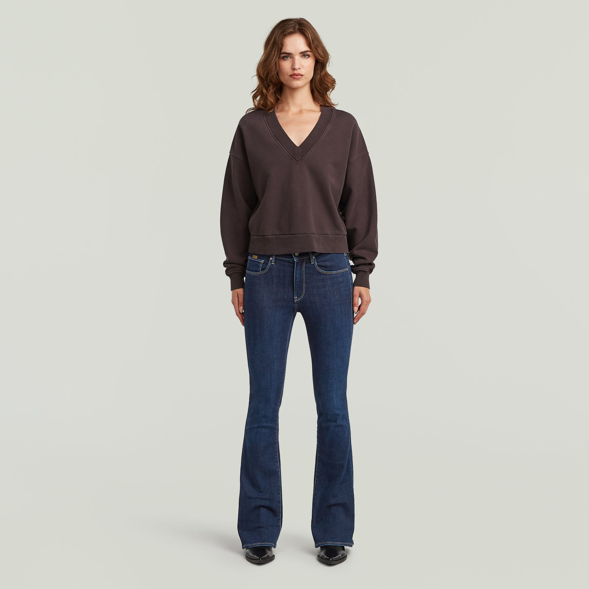 Thumbnail - Washed Loose V Sweater - Braun - Damen