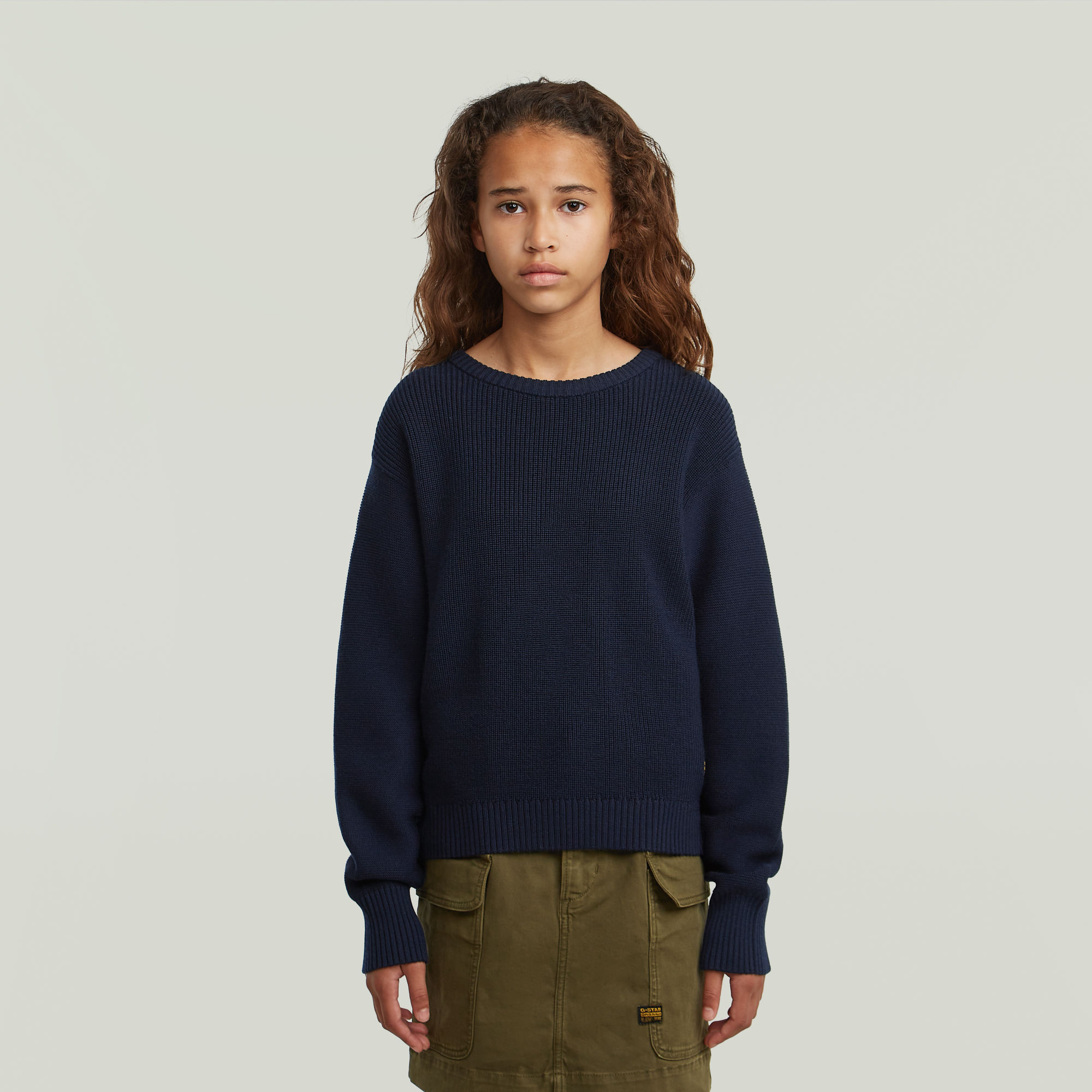 

Girls Cropped Crew Knit - Dunkelblau - mädchen