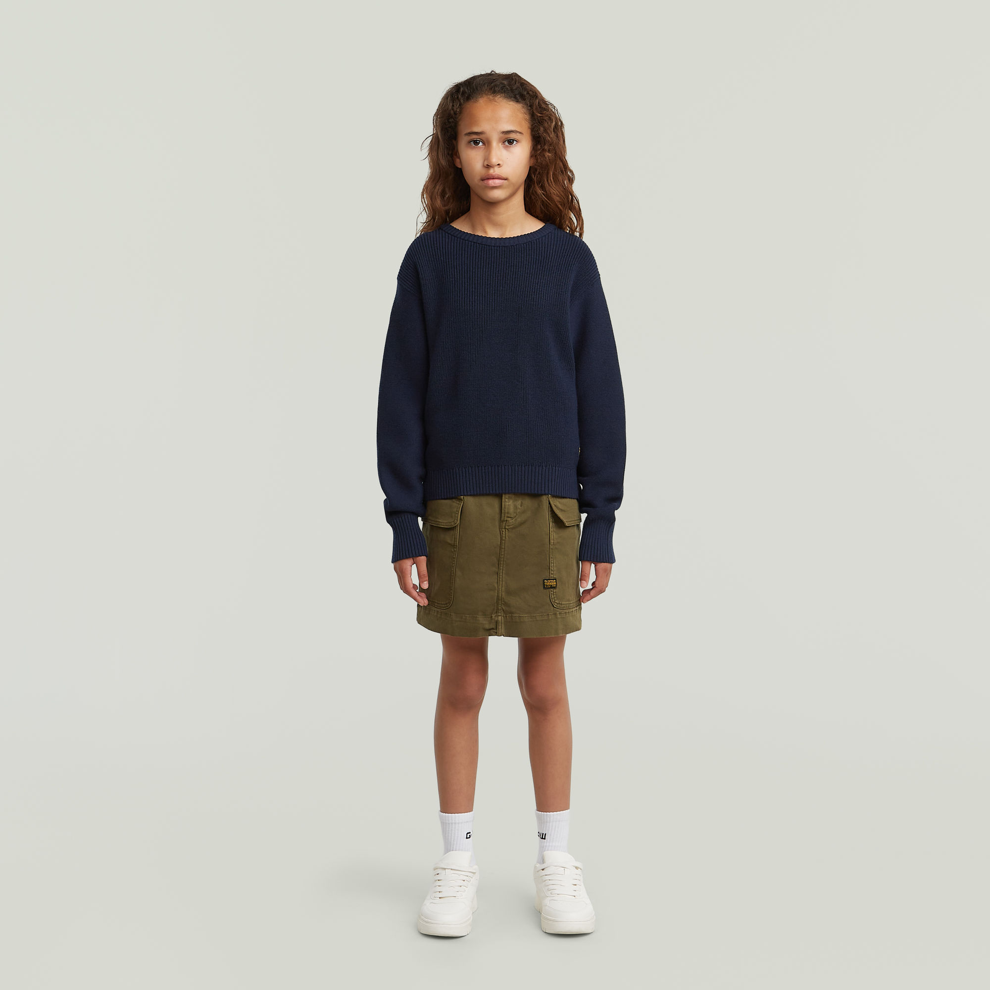 Thumbnail - Girls Cropped Crew Knit - Dunkelblau - mädchen