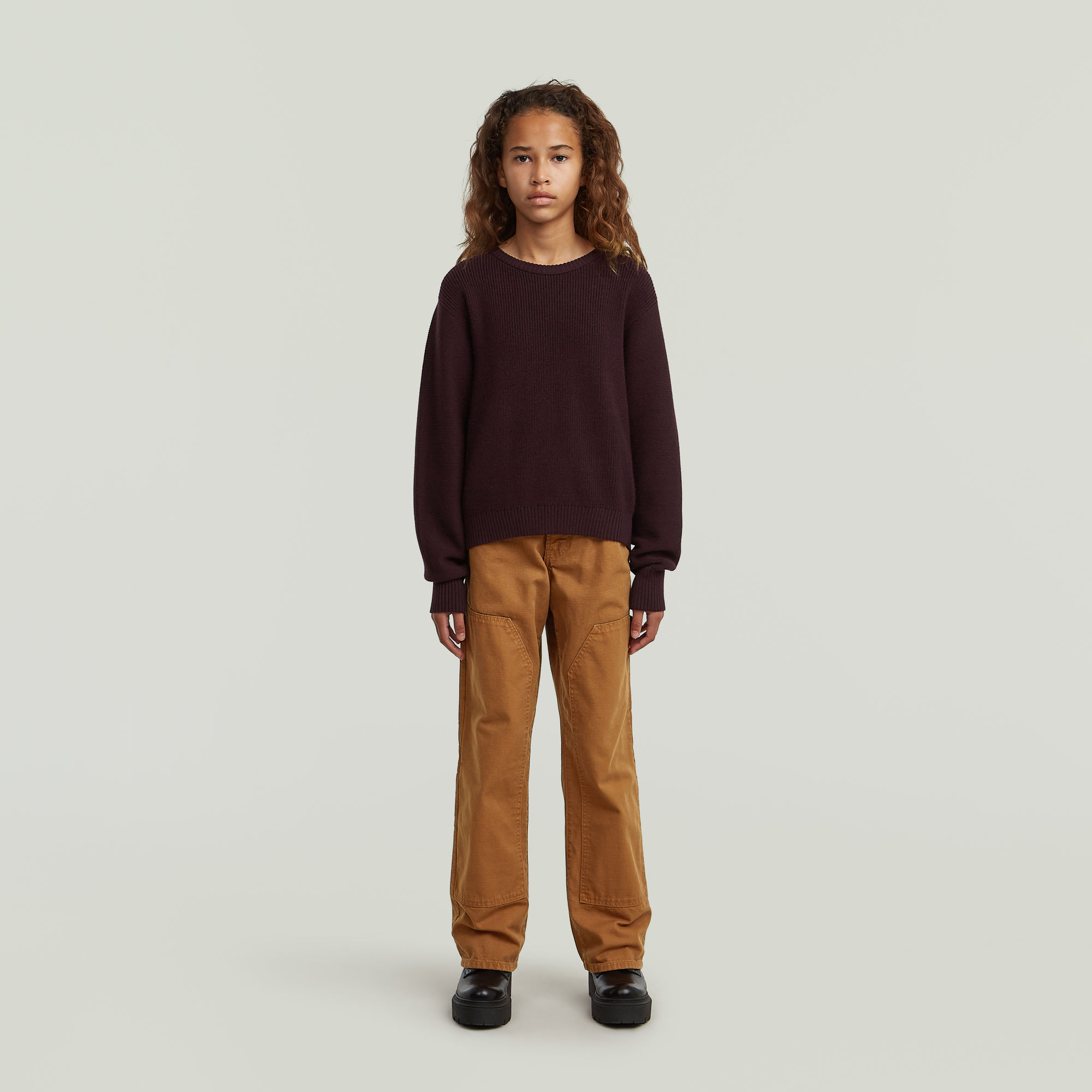 Thumbnail - Girls Cropped Crew Knit - Braun - mädchen