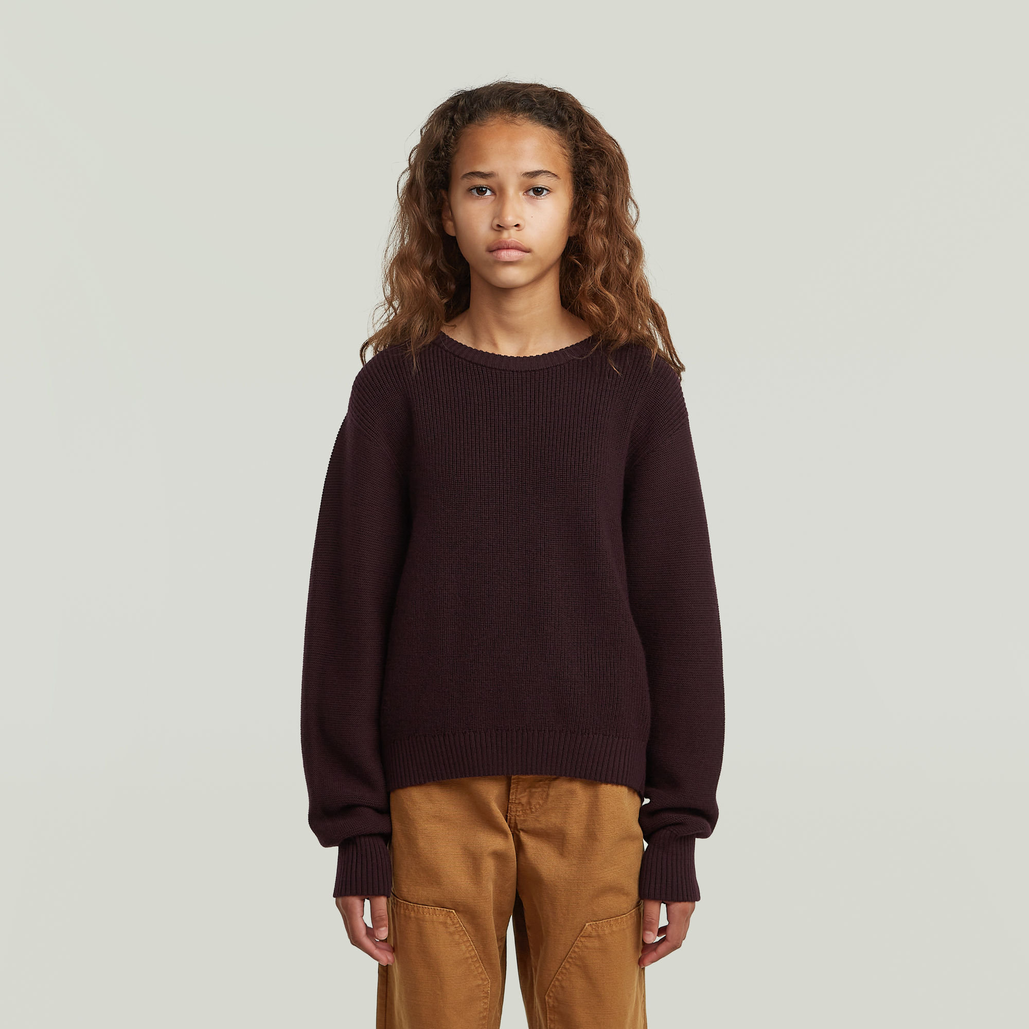 Girls Cropped Crew Knit - Braun - mädchen
