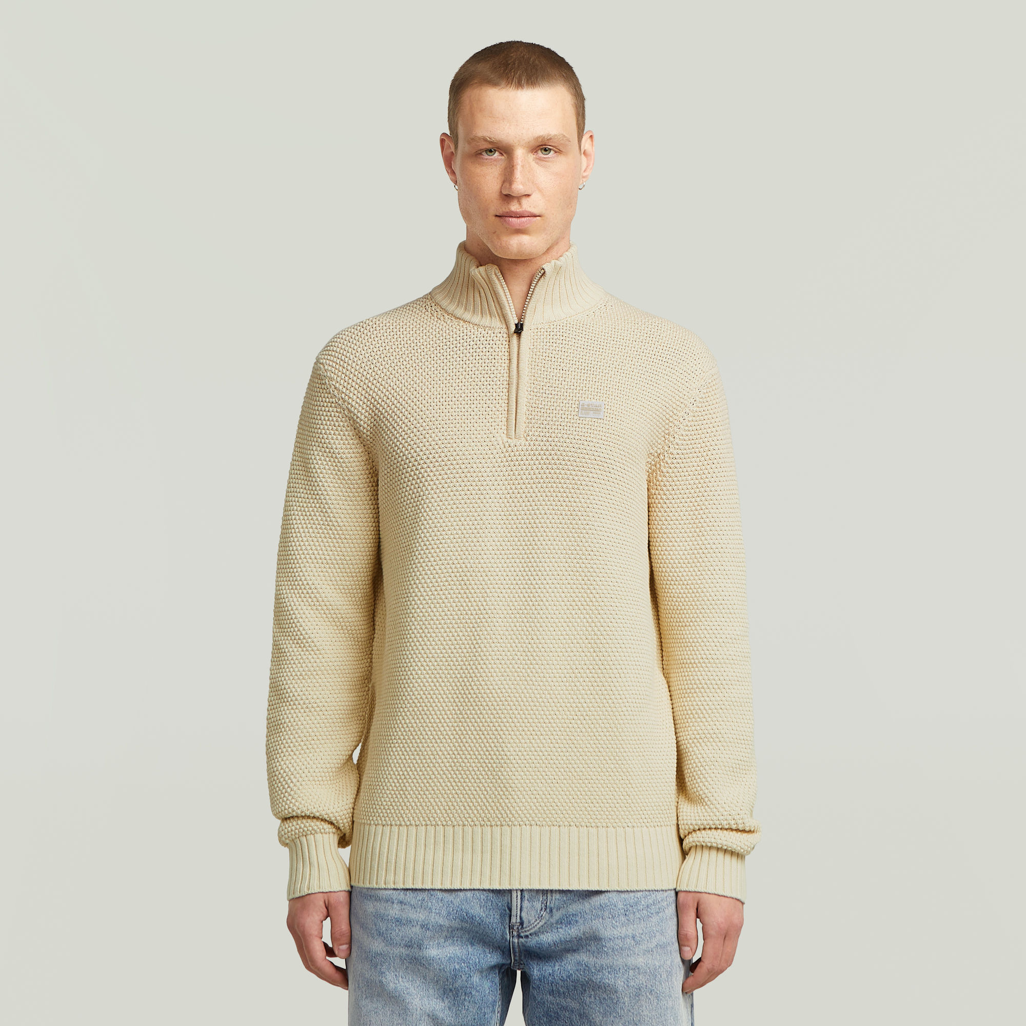 Honey Comb Structure Skipper Knit - Weiß - Herren