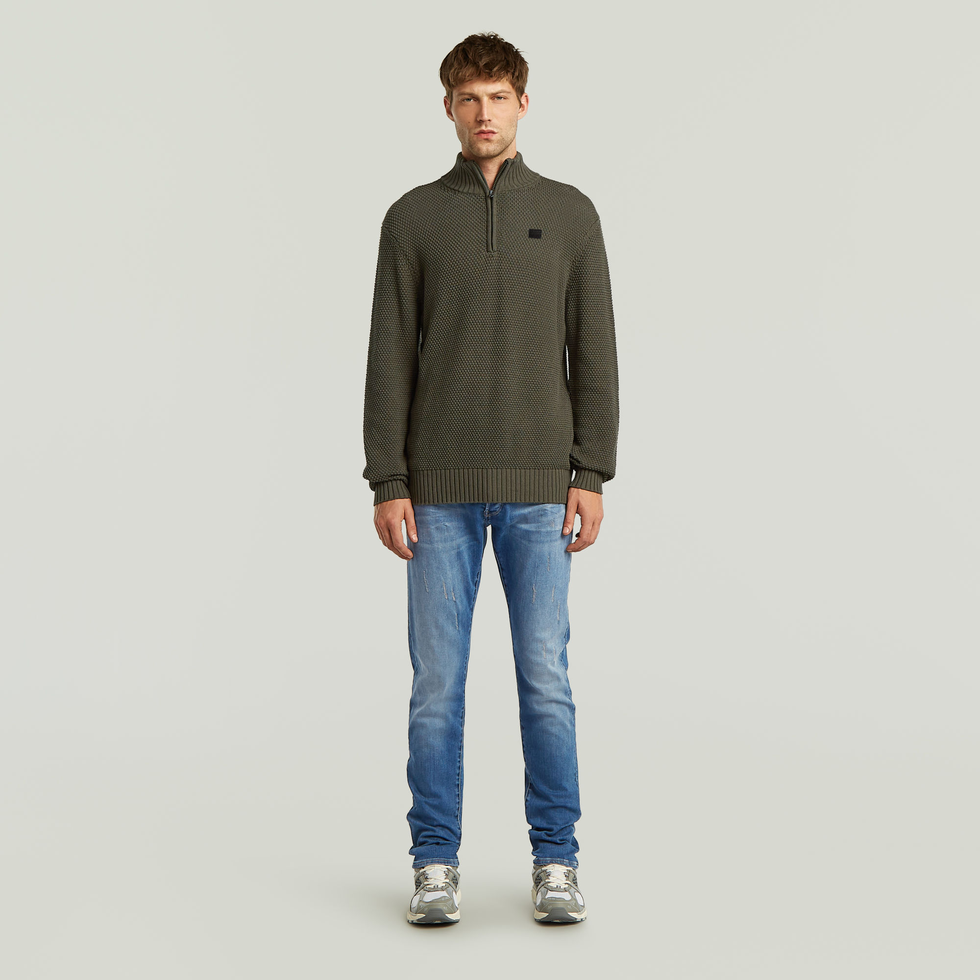 Thumbnail - Honey Comb Structure Skipper Knit - Grau - Herren