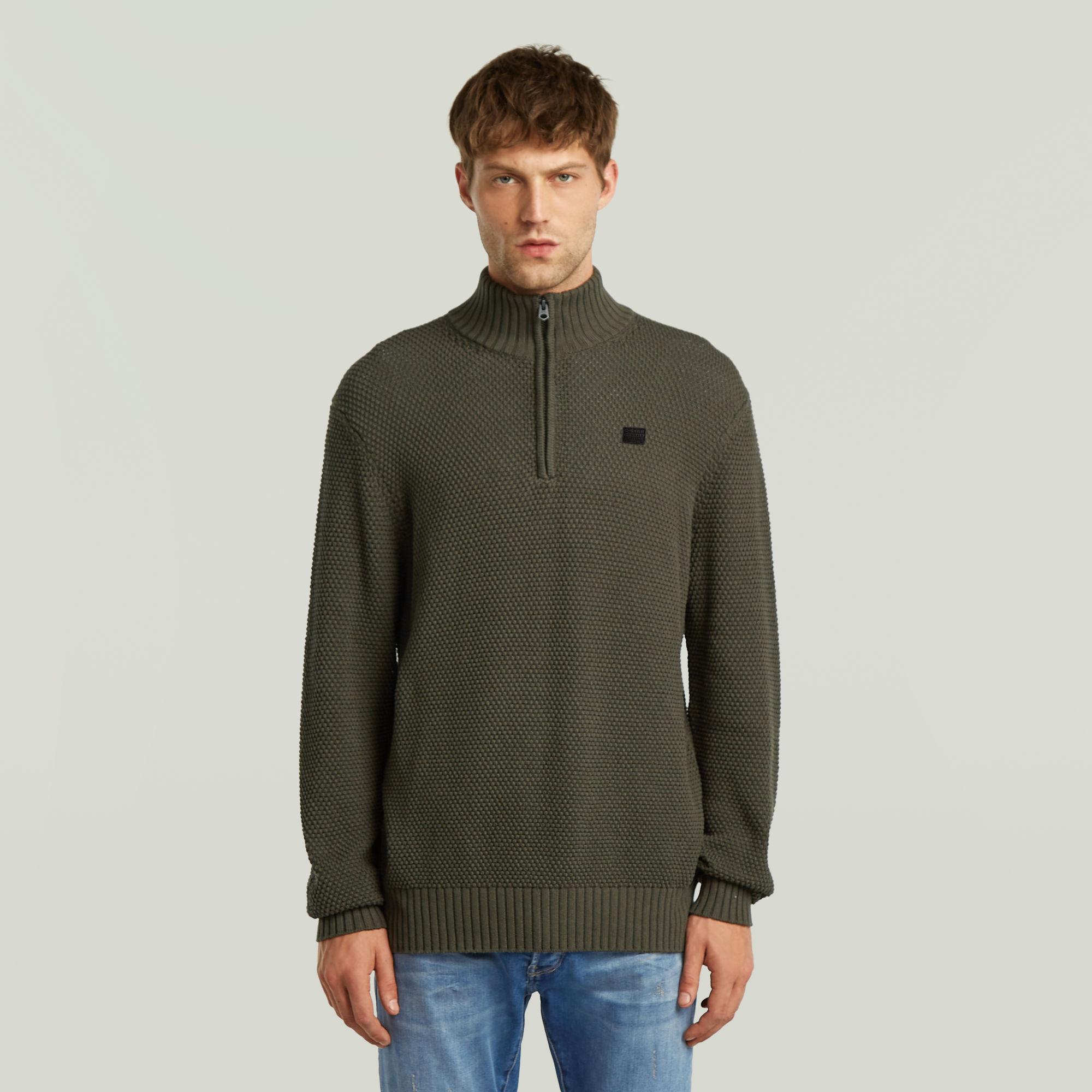 

Honey Comb Structure Skipper Knit - Grey - Men